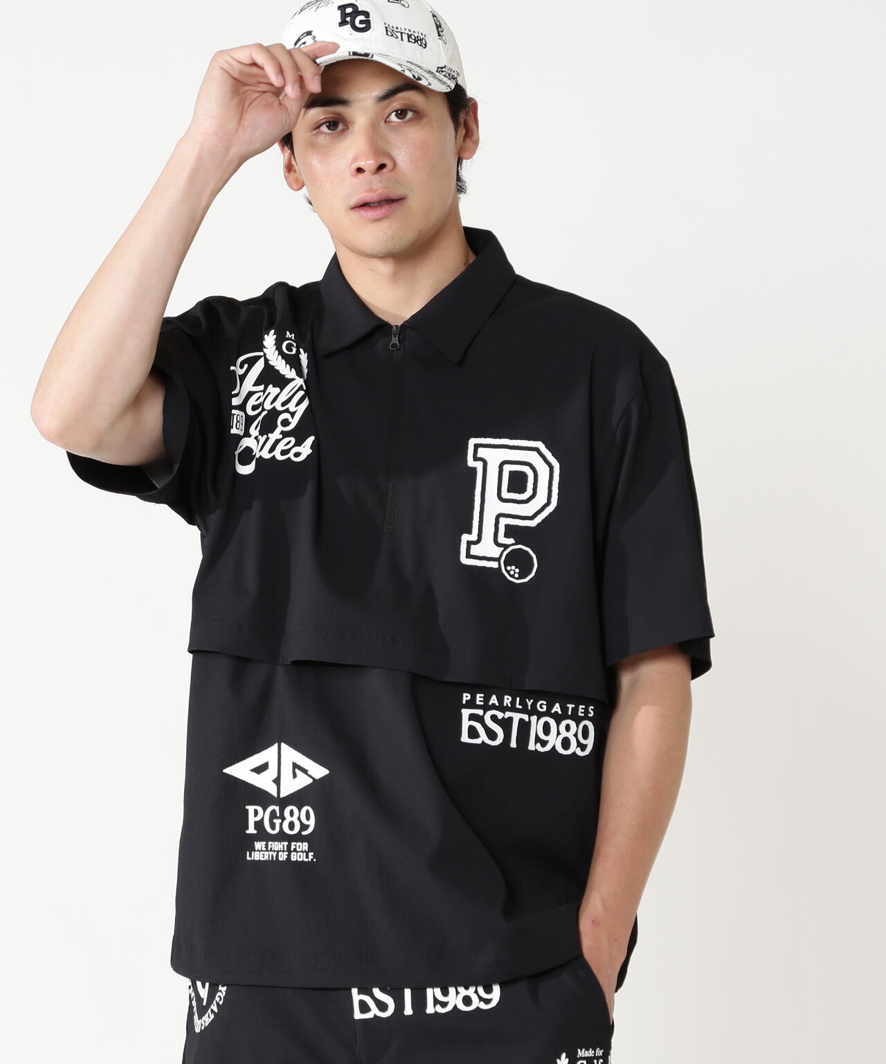 【一部店舗&公式オンライン限定】カレッジロゴPeストレッチドビー半袖ハーフジッププルオーバーシャツ