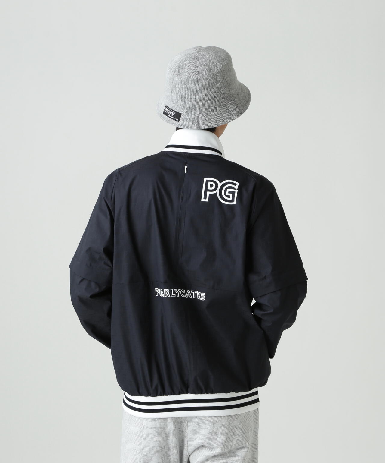 【PG is PG】 ロゴジャガードポリエステルタフタジップアップブルゾン