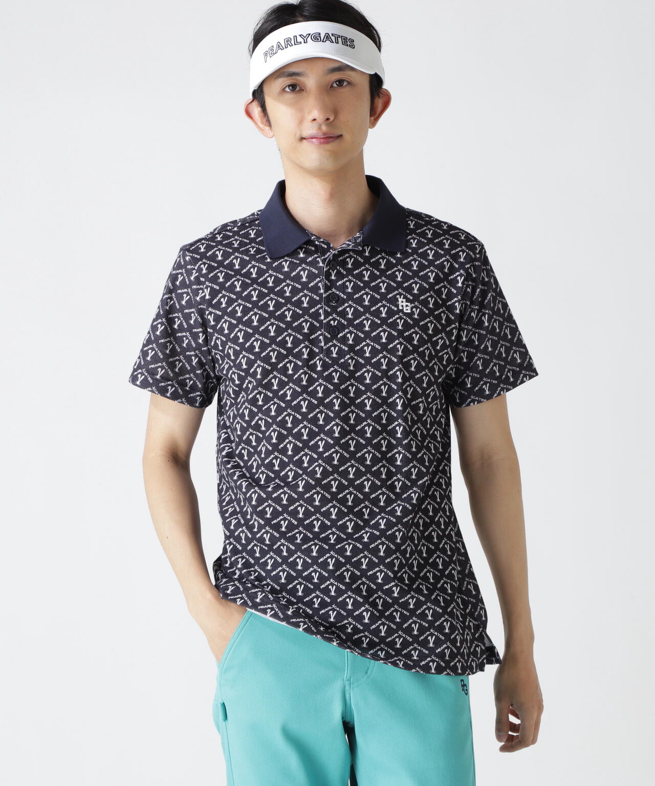 ロゴうさぎアーガイル柄プリント ベアカノコ半袖ポロシャツ