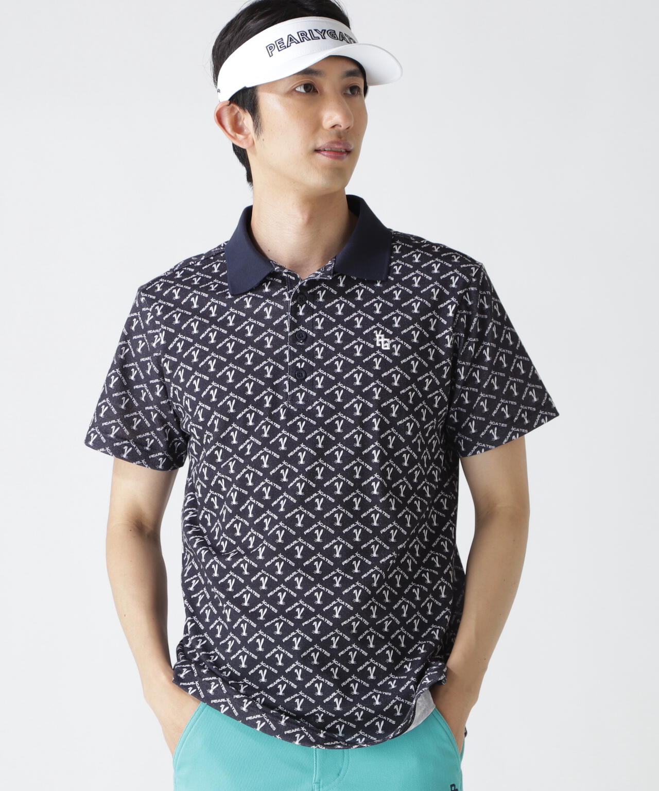 ロゴうさぎアーガイル柄プリント ベアカノコ半袖ポロシャツ