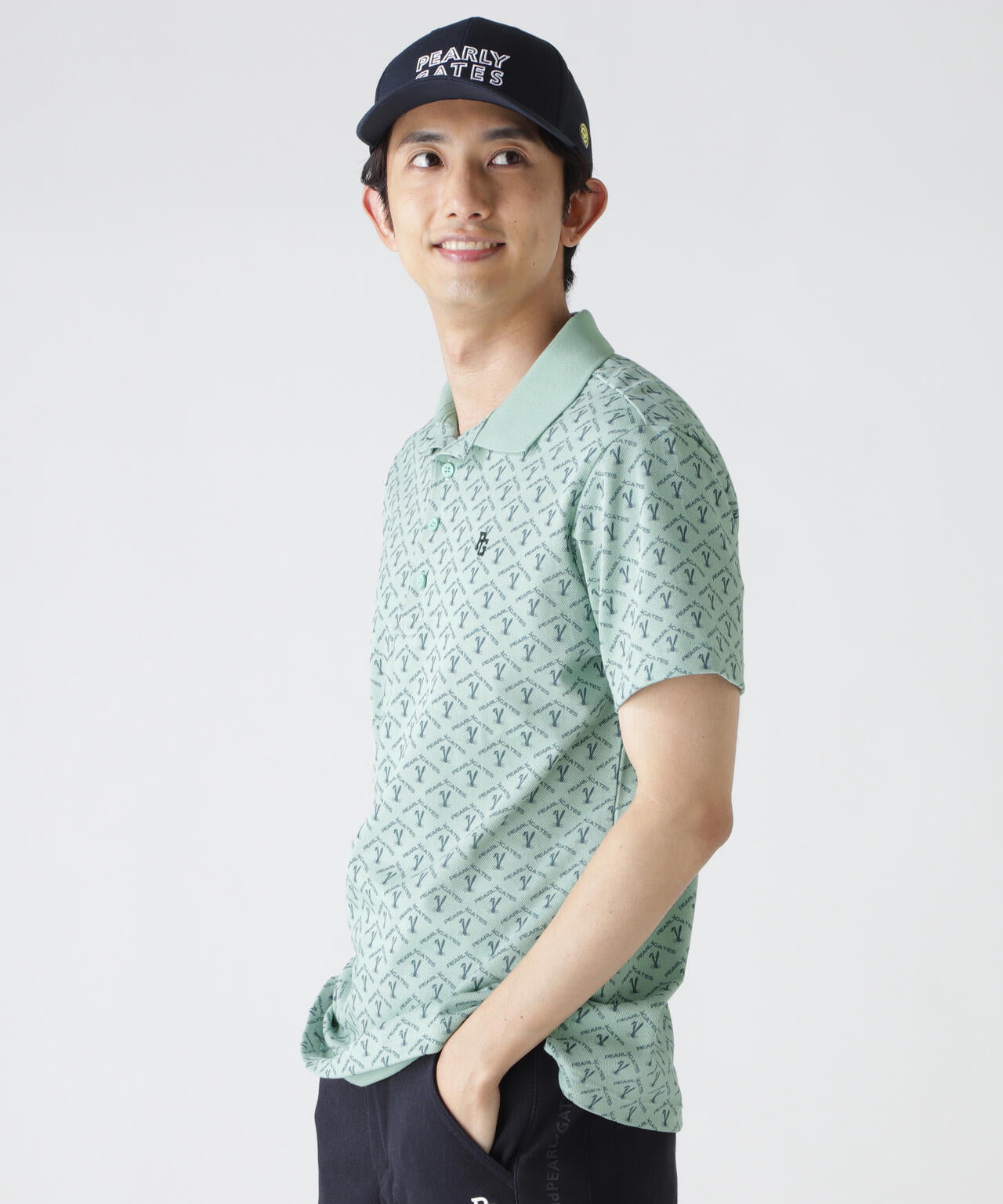 ロゴうさぎアーガイル柄プリント ベアカノコ半袖ポロシャツ