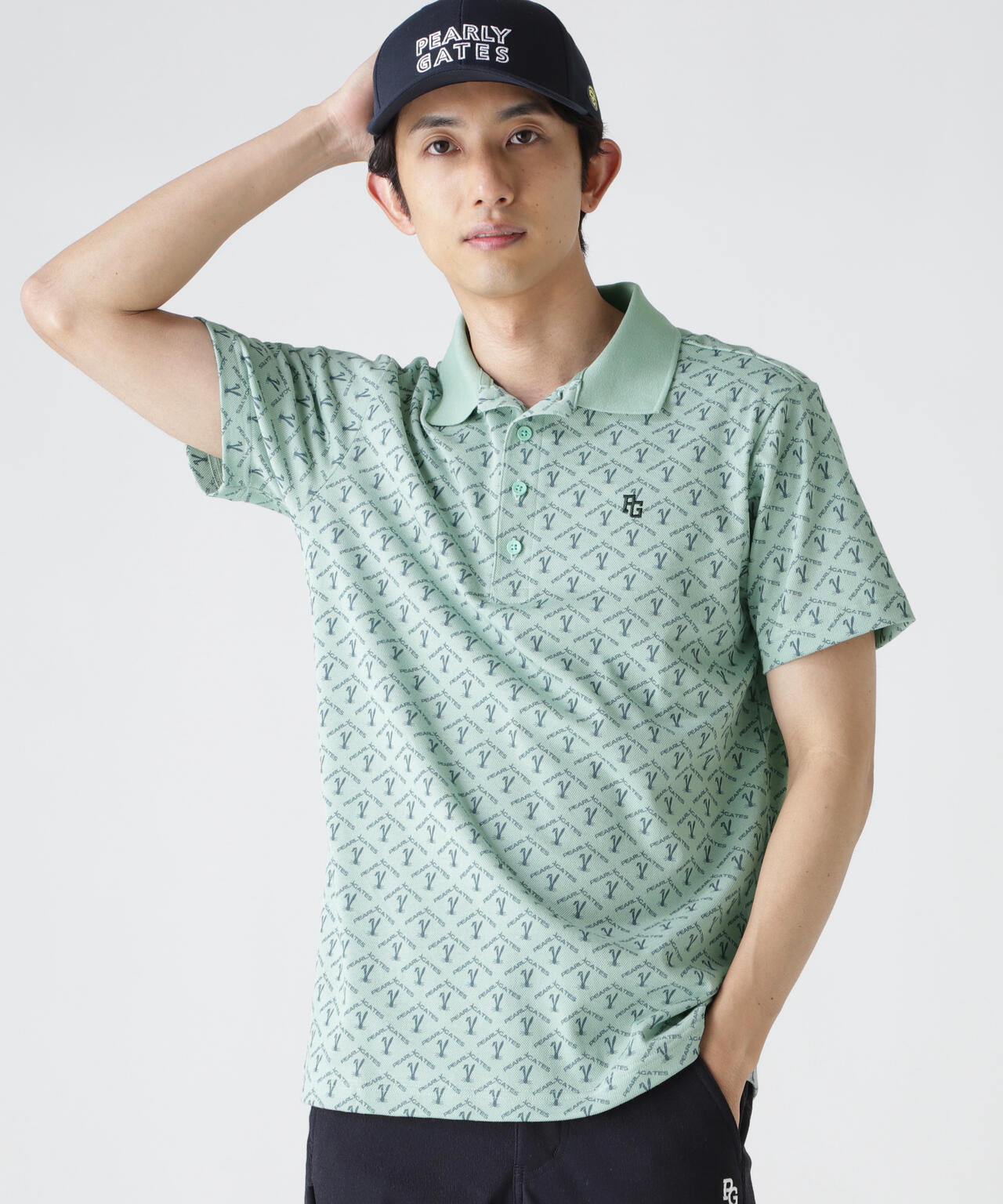 ロゴうさぎアーガイル柄プリント ベアカノコ半袖ポロシャツ