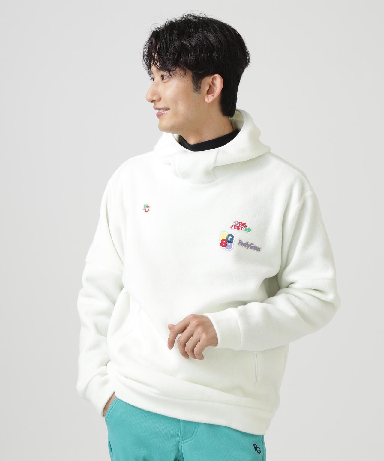 レーヨンブレンドストレッチフリースフーディプルオーバー