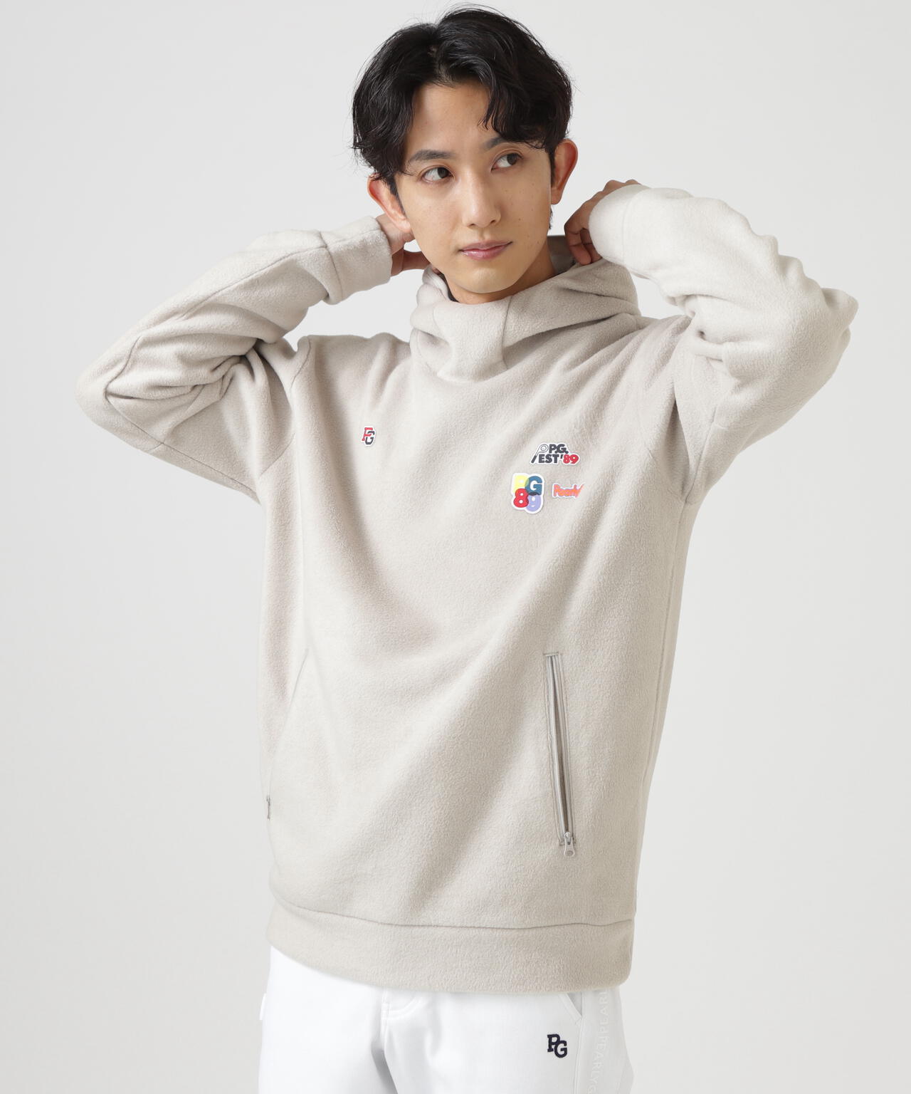 レーヨンブレンドストレッチフリースフーディプルオーバー