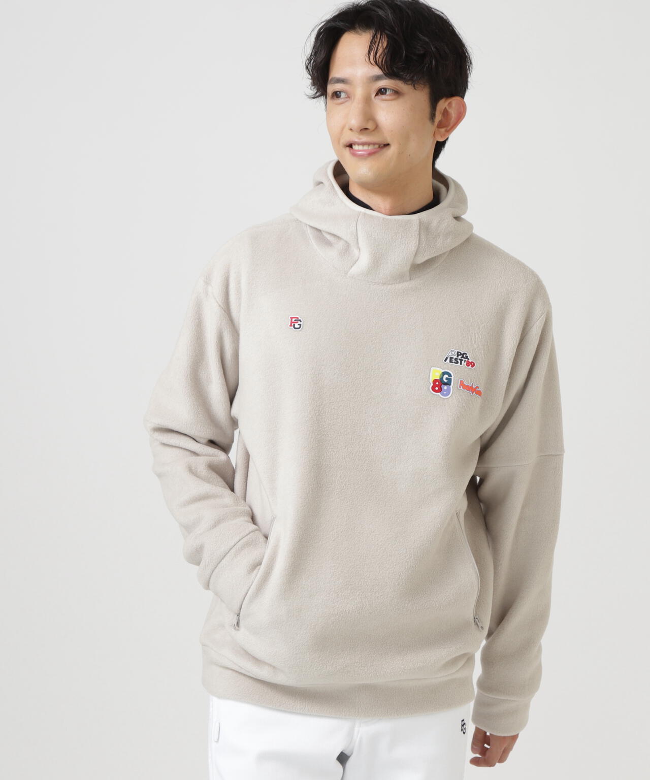 レーヨンブレンドストレッチフリースフーディプルオーバー