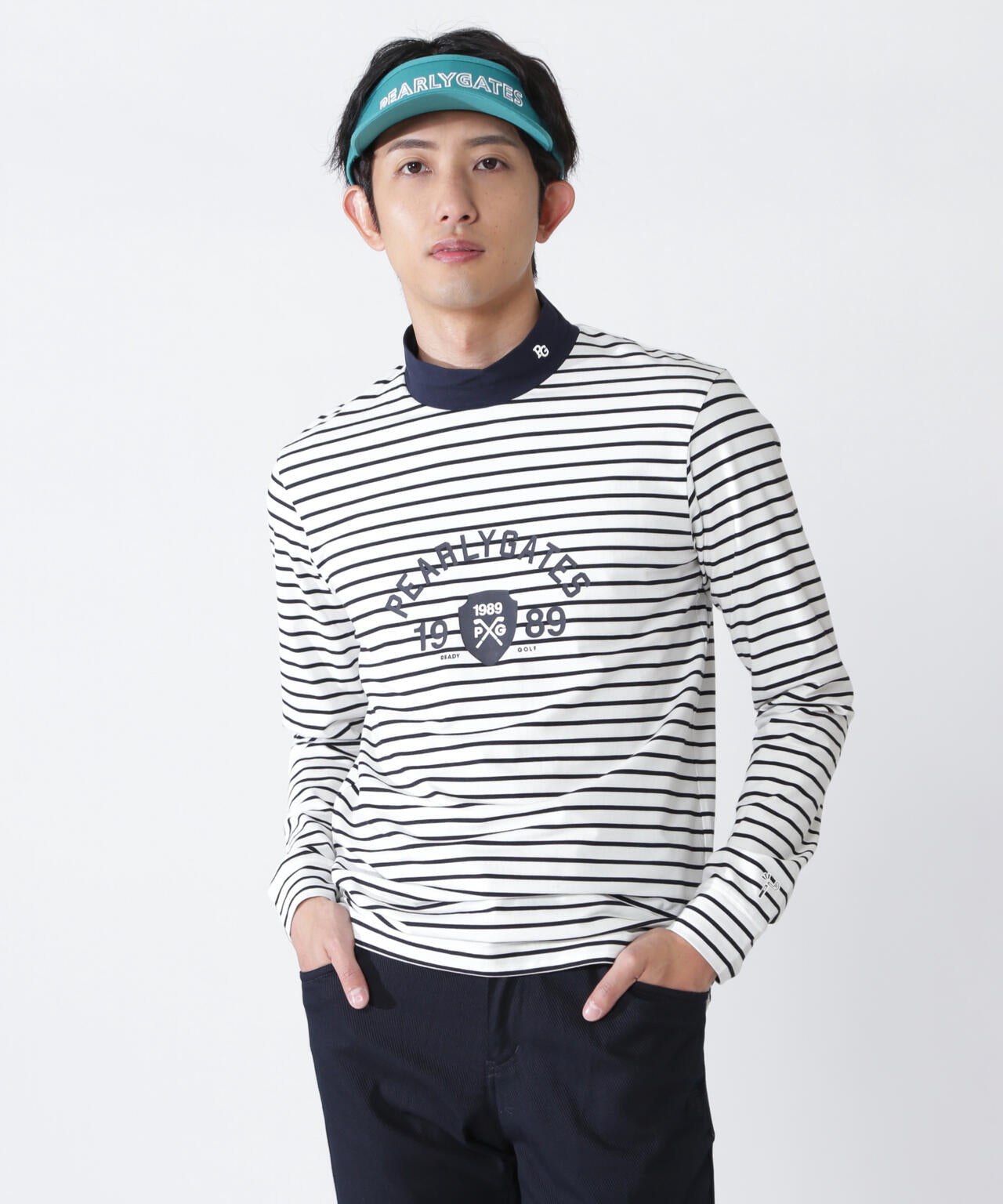 ベアカノコ長袖ハイネックカットソー <ボーダー柄>