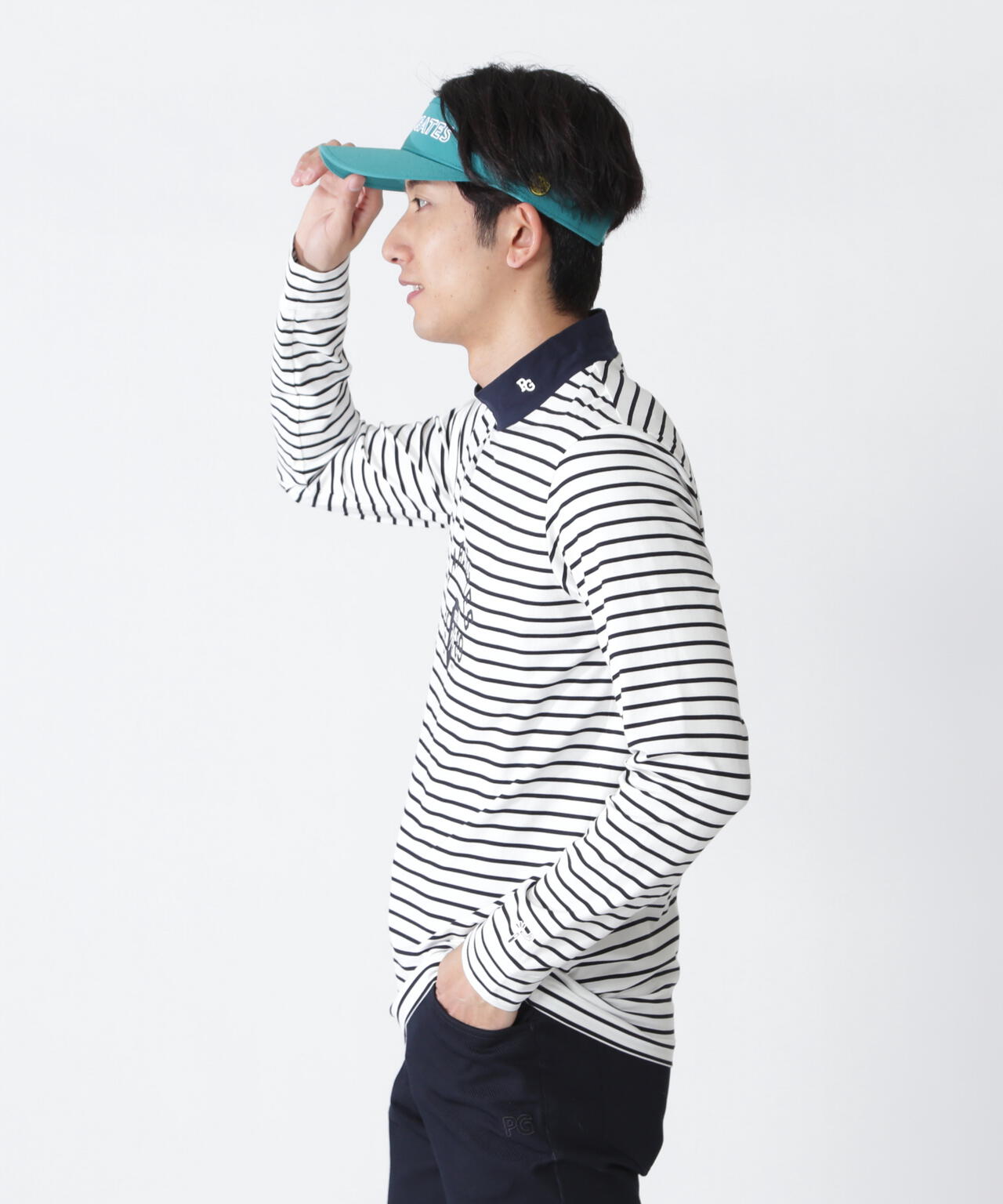 ベアカノコ長袖ハイネックカットソー <ボーダー柄>