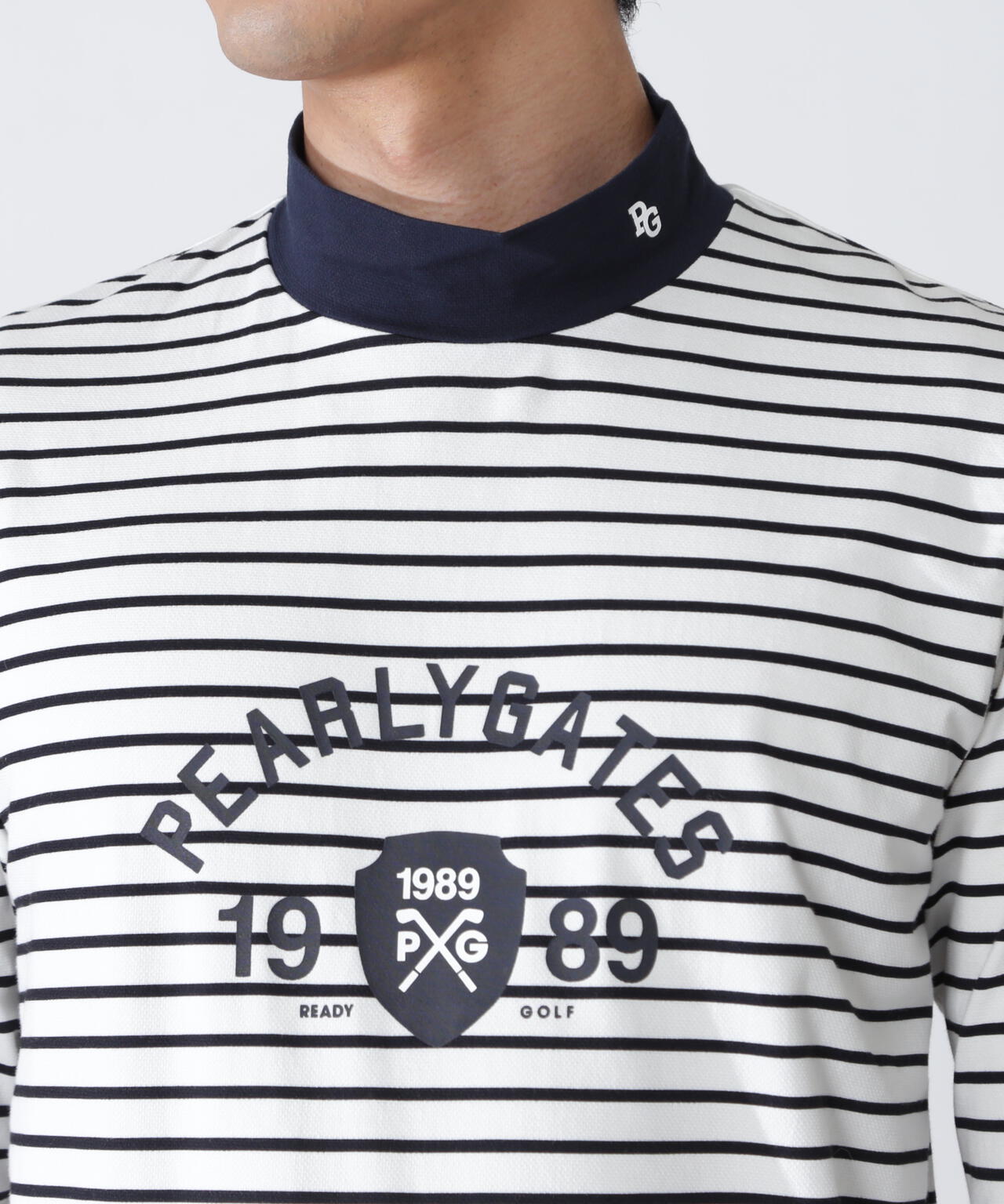 ベアカノコ長袖ハイネックカットソー <ボーダー柄>