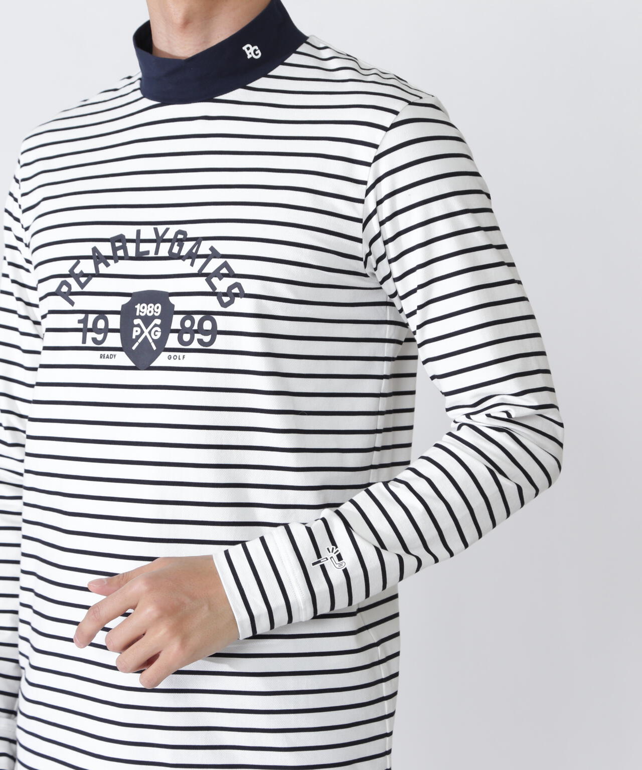 ベアカノコ長袖ハイネックカットソー <ボーダー柄>