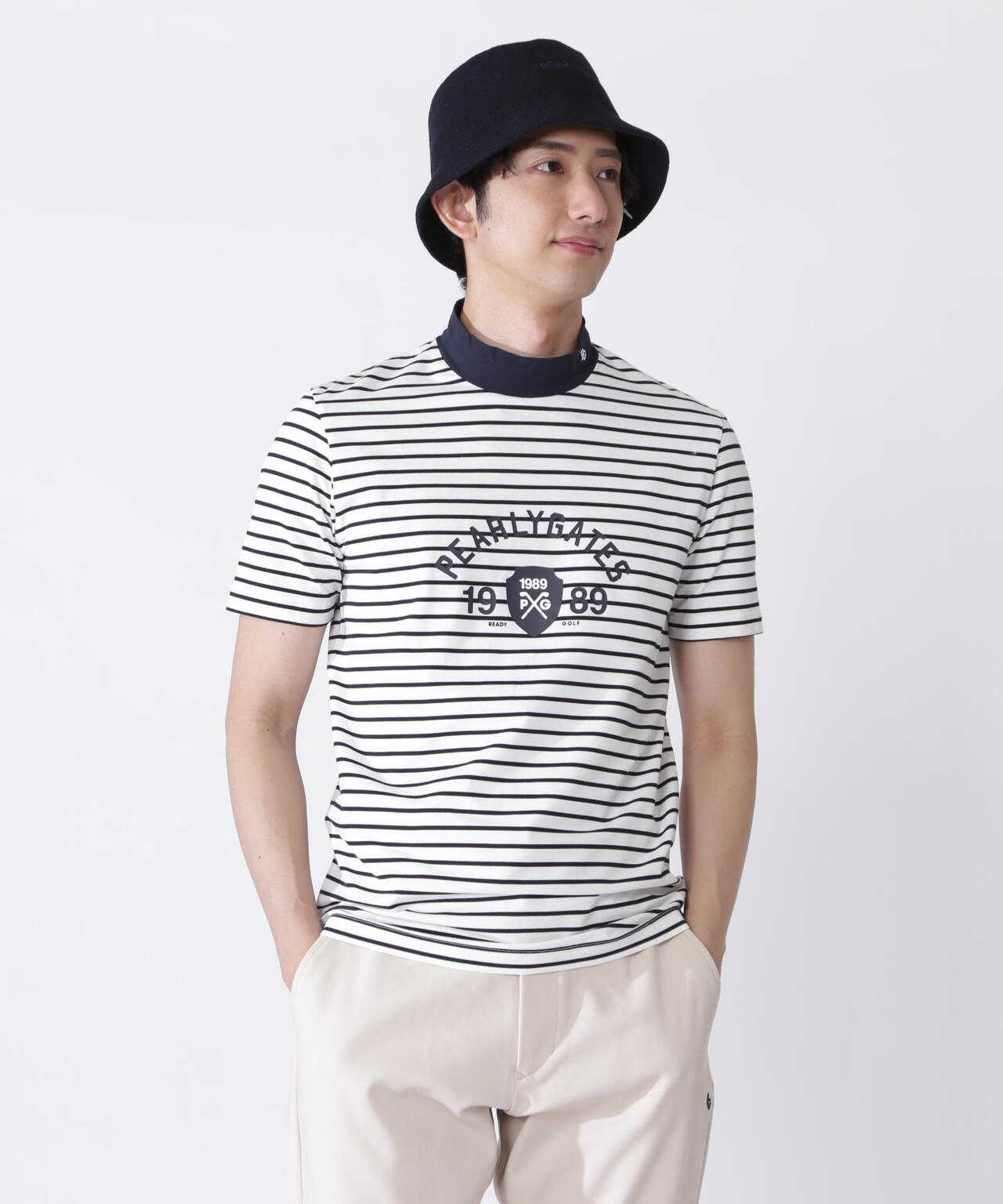 ベアカノコ半袖ハイネックカットソー <ボーダー柄>