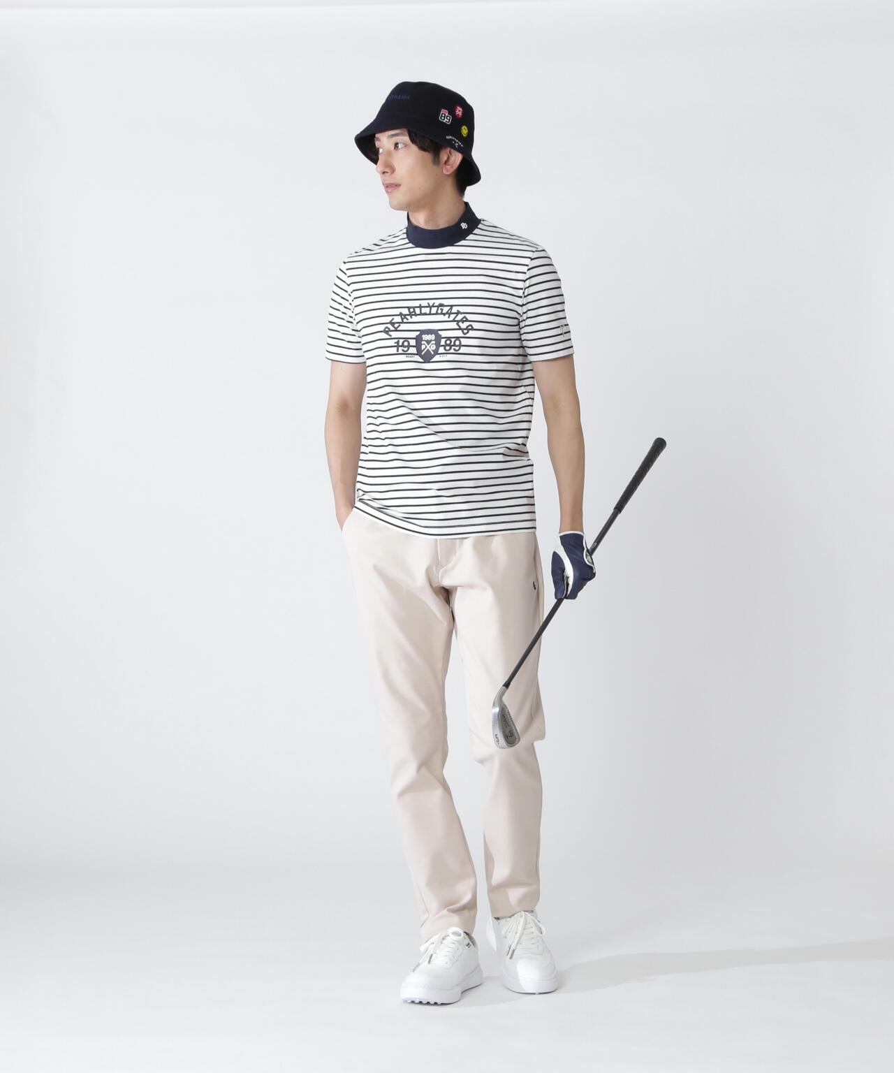 ベアカノコ半袖ハイネックカットソー <ボーダー柄>