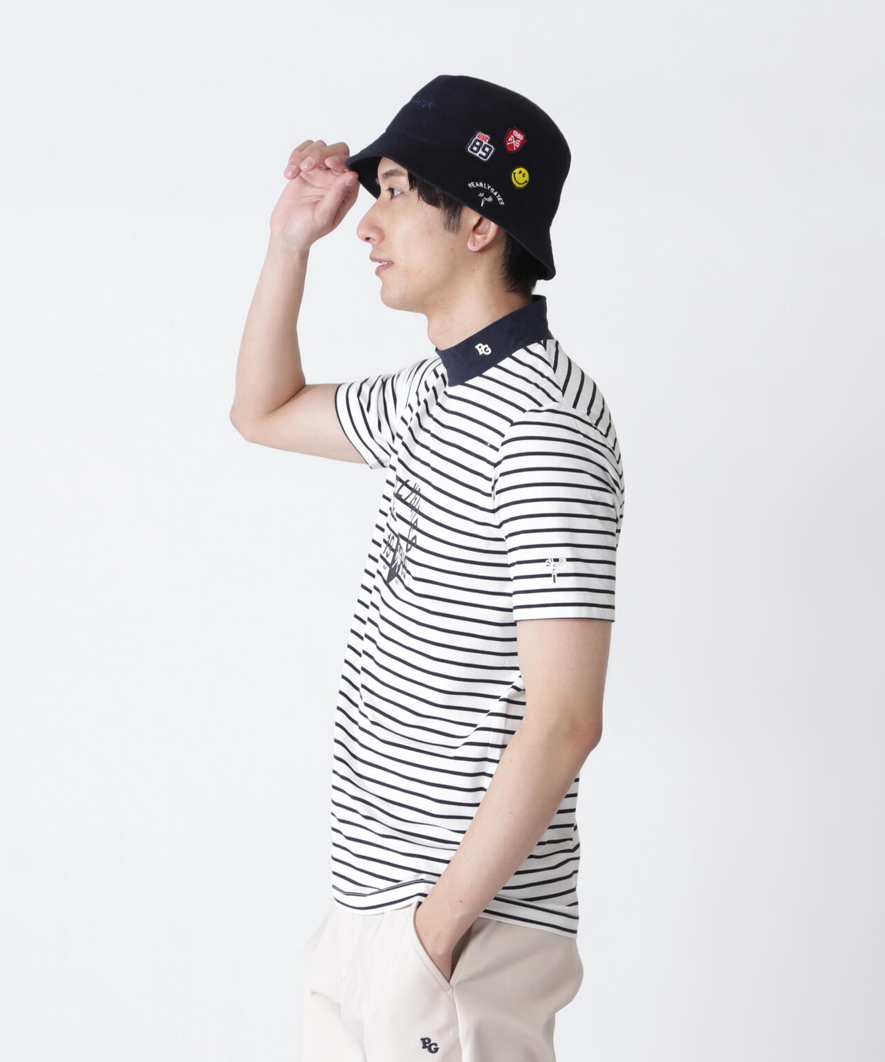 ベアカノコ半袖ハイネックカットソー <ボーダー柄>