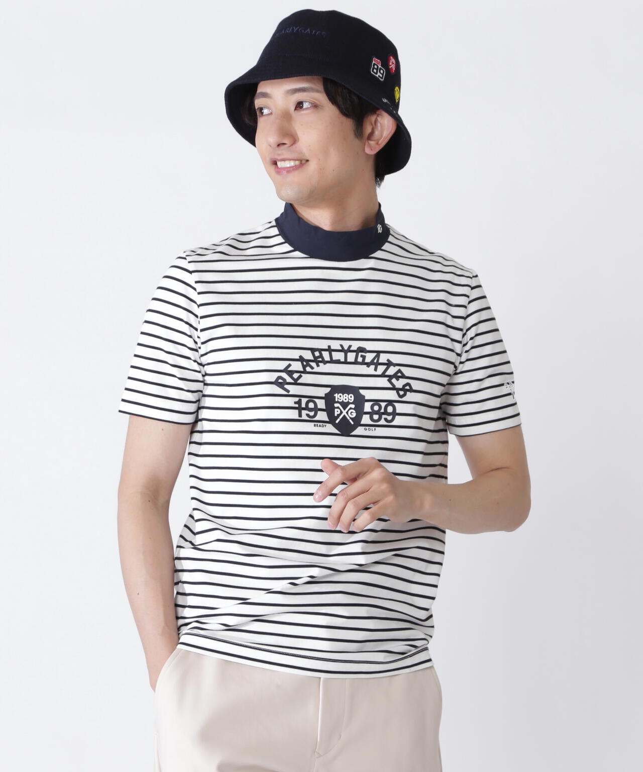 ベアカノコ半袖ハイネックカットソー <ボーダー柄>