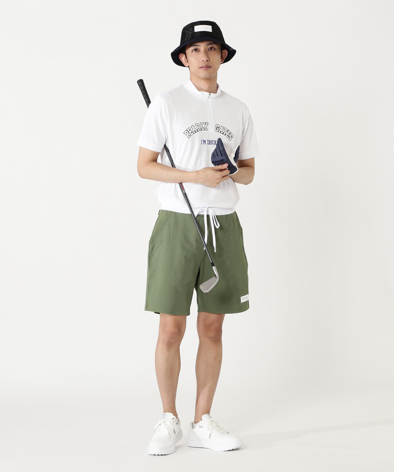 Peメッシュ半袖ハーフジップアップカットソー