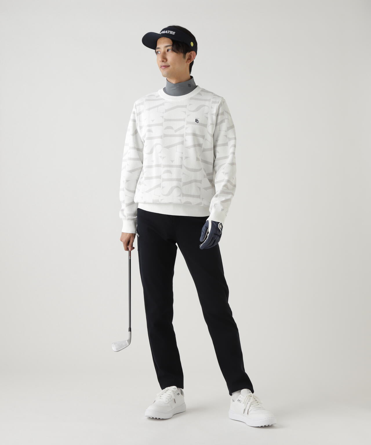 ダブルJQロゴ総柄クルーネックニットプルオーバー
