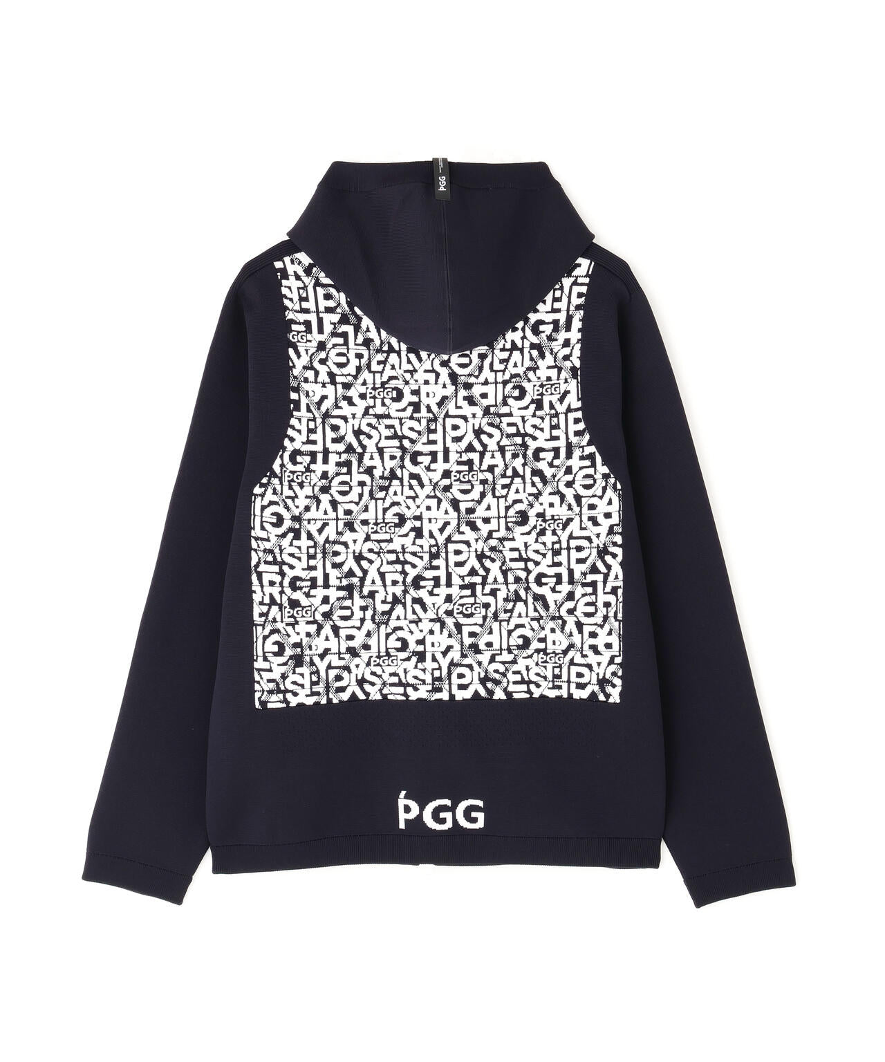 【PGG】【直営店舗&公式オンライン限定】ジャガードポリエステルヤーンmm フルジップニットフーディ <ロゴ総柄> (MENS)