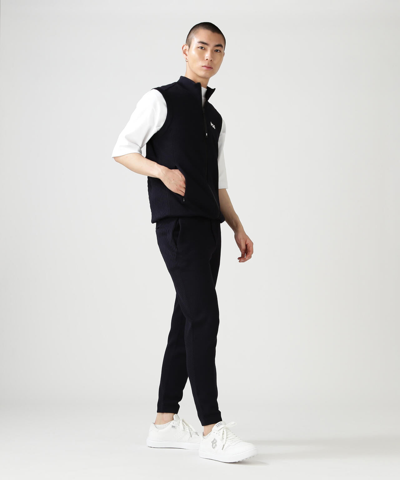 【PGG】【直営店舗&公式オンライン限定】ポリエステルヤーンmmジップアップニットベスト (MENS)