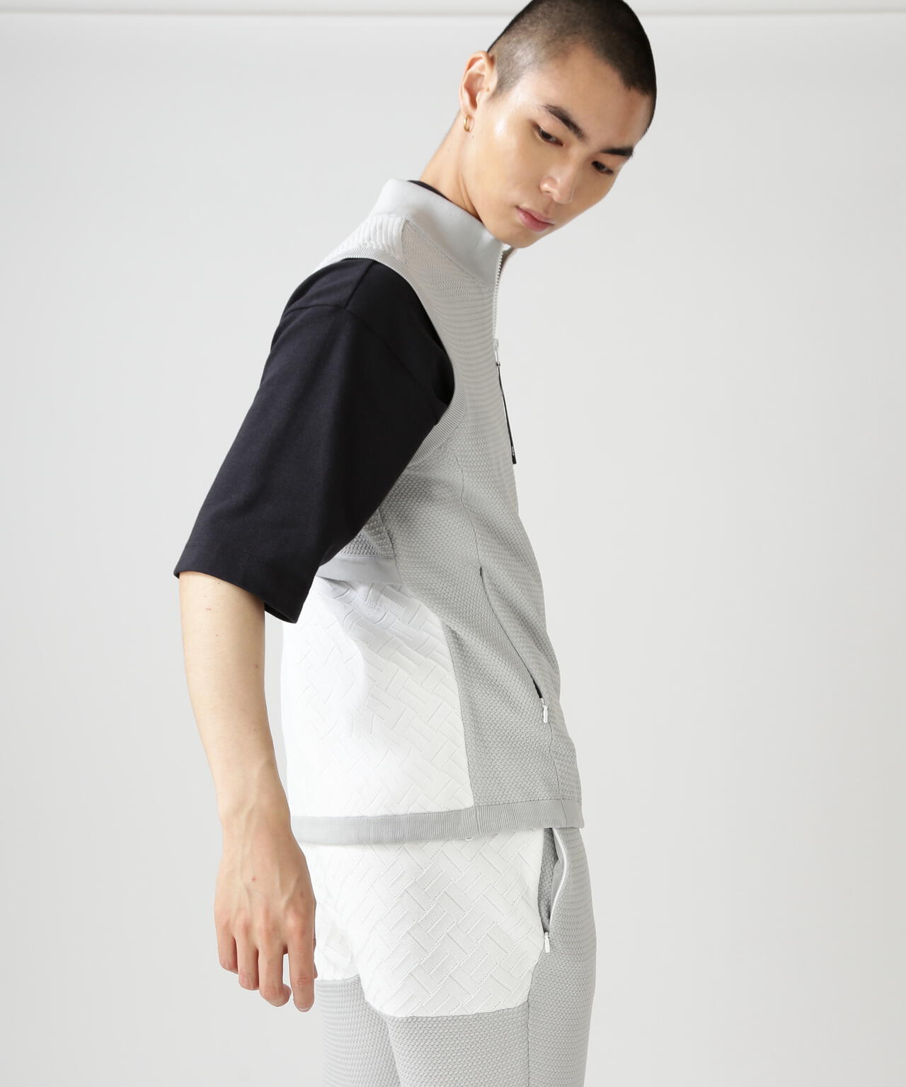 【PGG】【直営店舗&公式オンライン限定】ポリエステルヤーンmmジップアップニットベスト (MENS)
