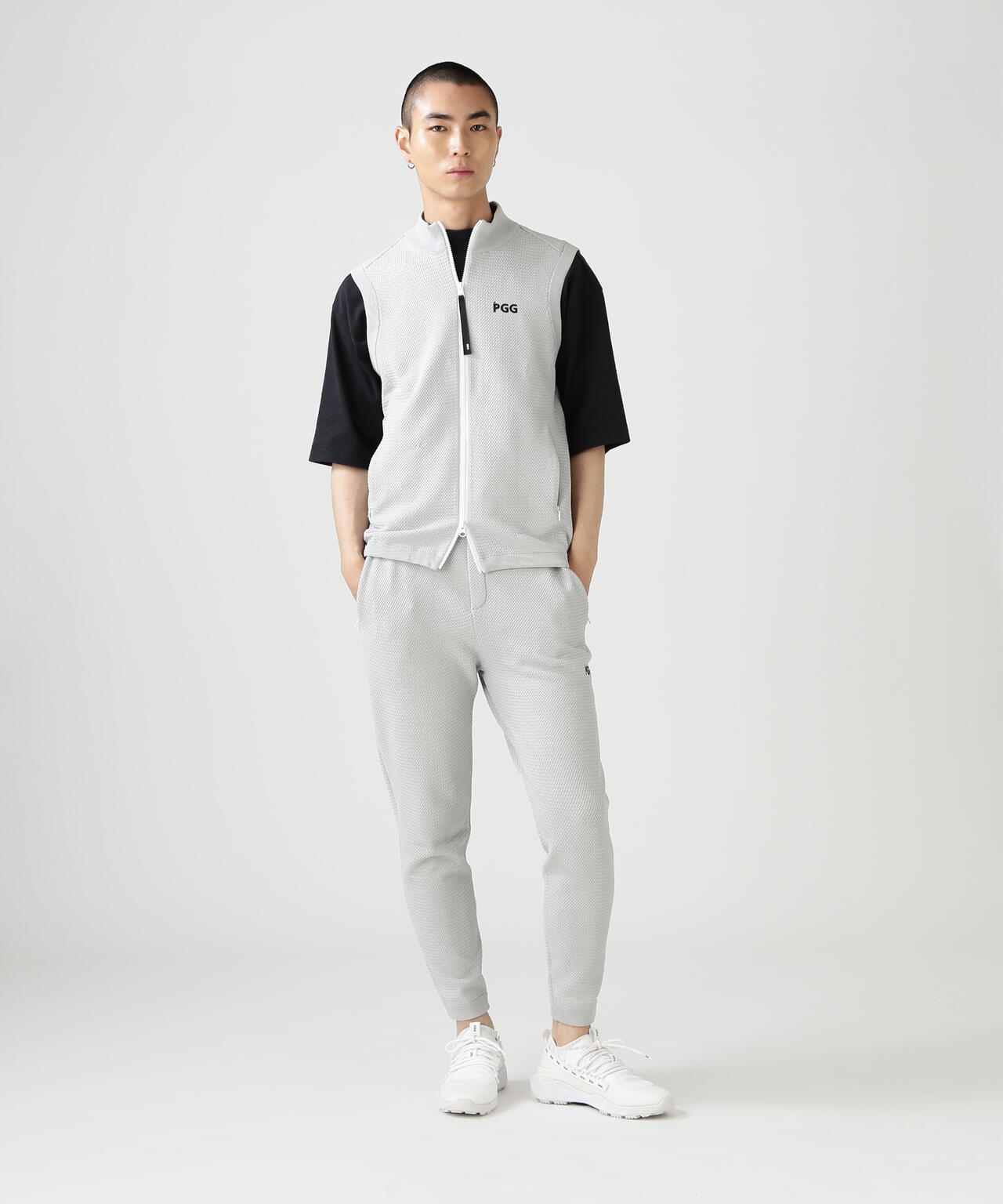【PGG】【直営店舗&公式オンライン限定】ポリエステルヤーンmmジップアップニットベスト (MENS)