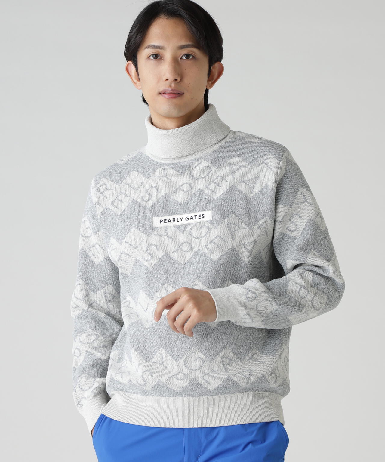 ダブルJQロゴギザボーダー柄タートルニットプルオーバー