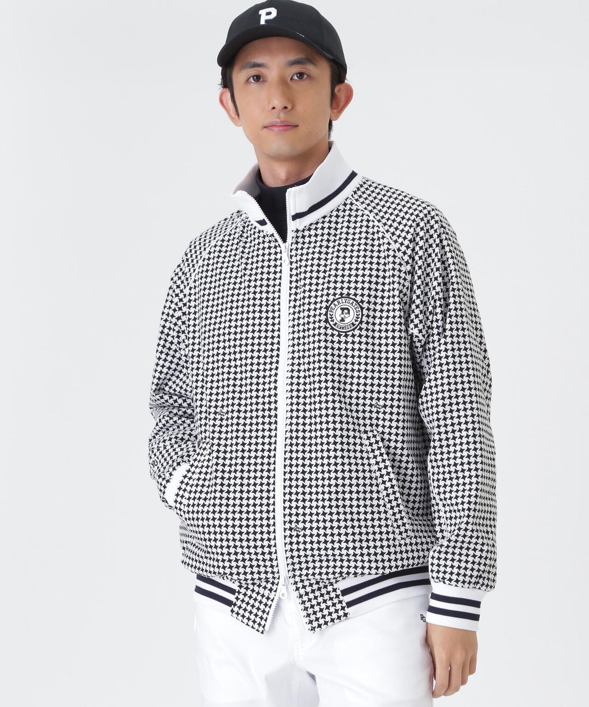 Peメカニカルストレッチ手裏剣ジャガードスタンドジップブルゾン <手裏剣千鳥柄> (MENS)