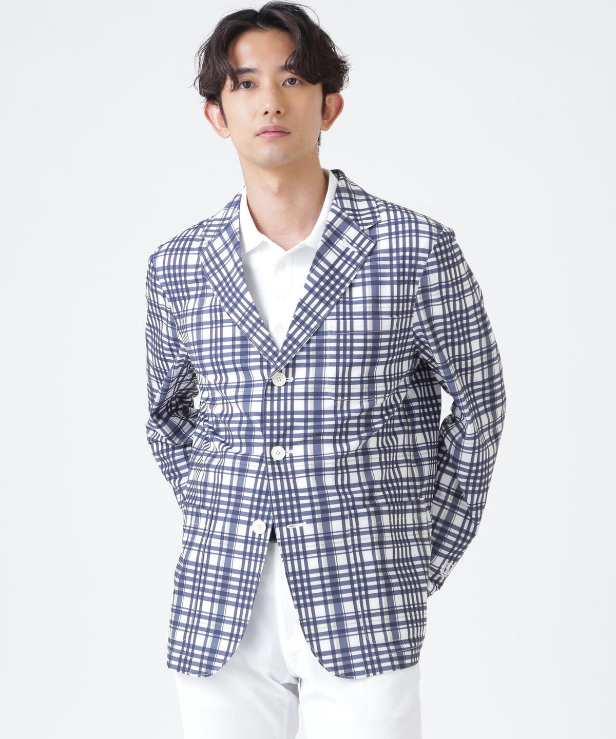 Peストレッチトリコットメッシュジャケット <チェック柄> (MENS)