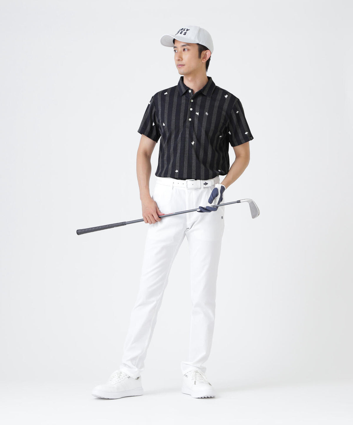 Peメッシュストライプニット半袖ポロシャツ (MENS)