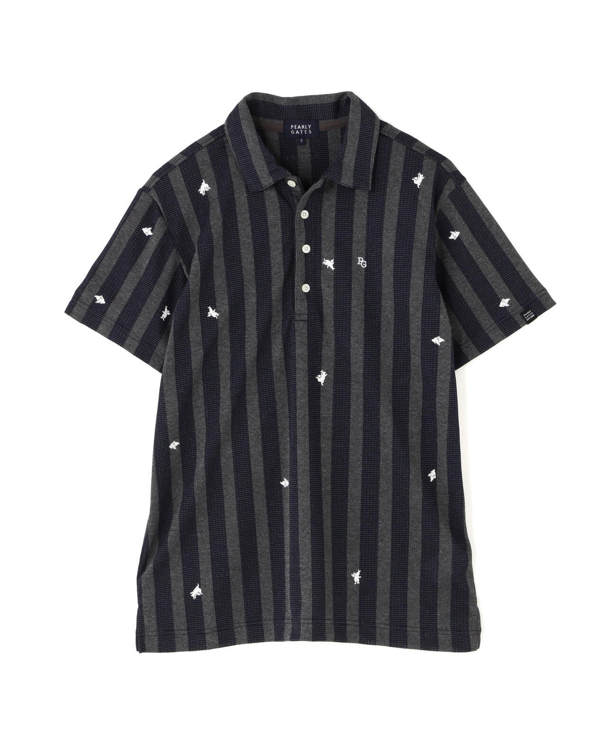 Peメッシュストライプニット半袖ポロシャツ (MENS)