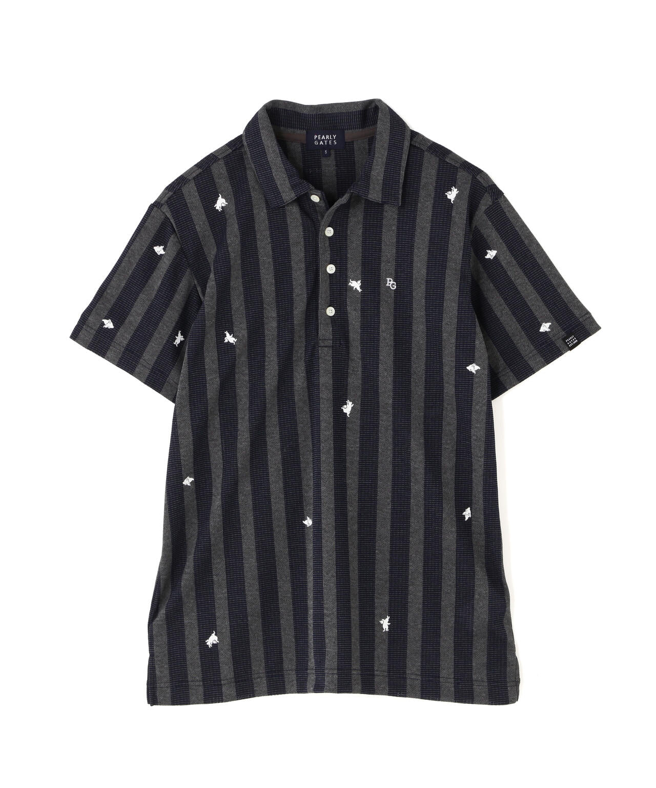 Peメッシュストライプニット半袖ポロシャツ (MENS)