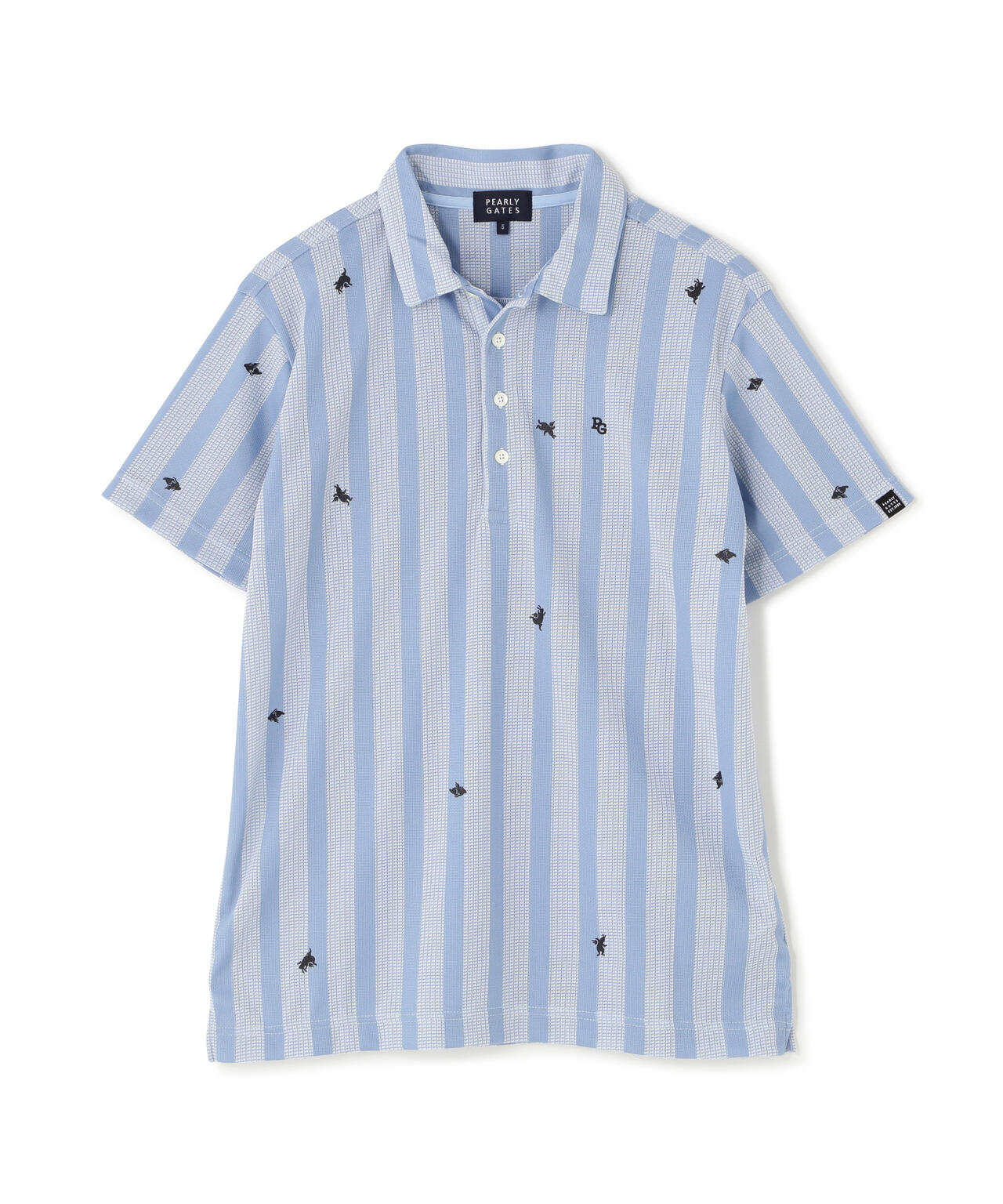 Peメッシュストライプニット半袖ポロシャツ (MENS)