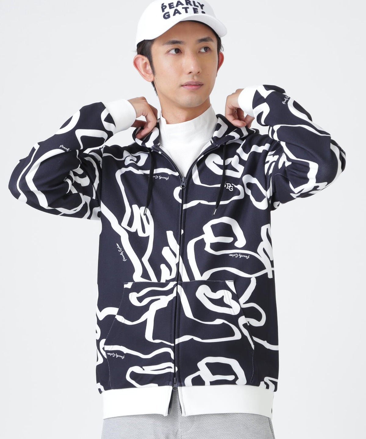 Wハニカムストレッチフルジップフーディ <変形ウサギ柄> (MENS)