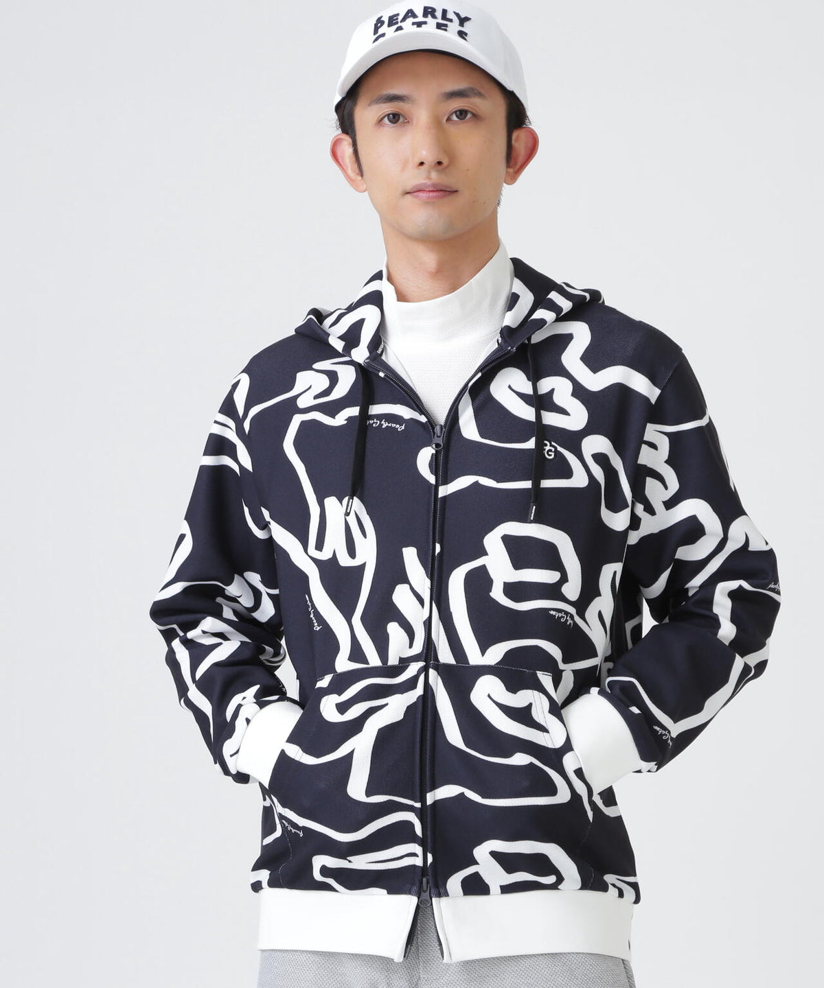 Wハニカムストレッチフルジップフーディ <変形ウサギ柄> (MENS)
