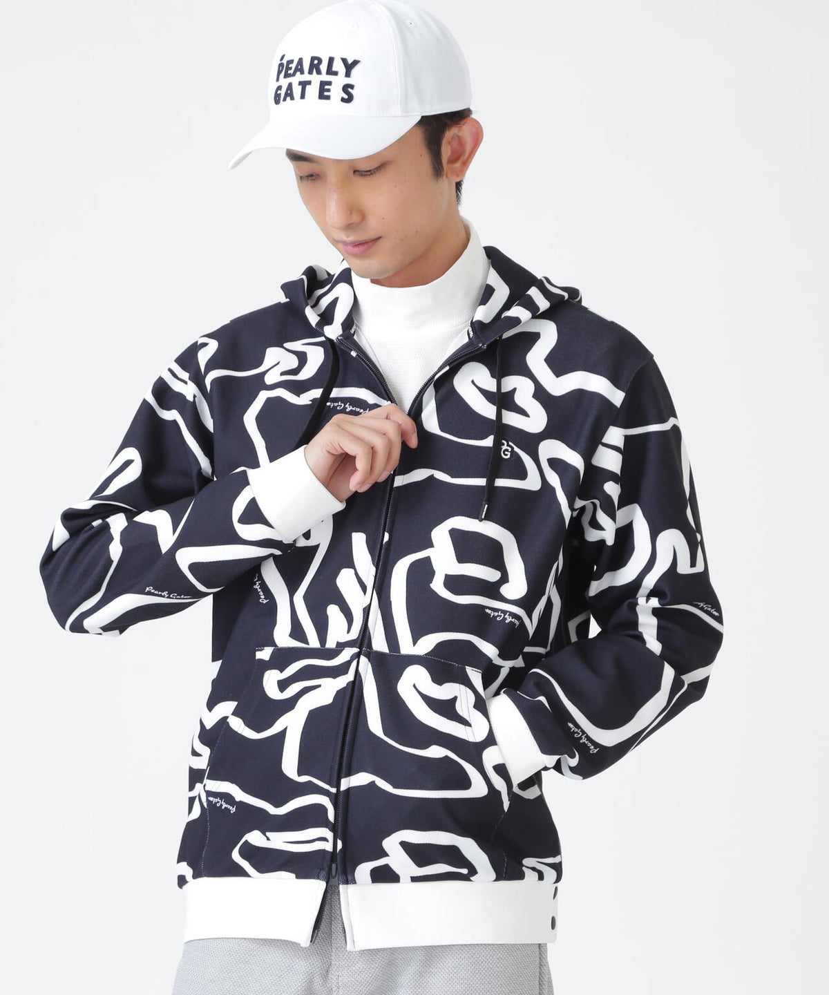 Wハニカムストレッチフルジップフーディ <変形ウサギ柄> (MENS)