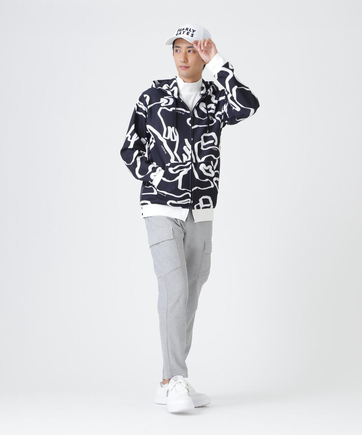 Wハニカムストレッチフルジップフーディ <変形ウサギ柄> (MENS)