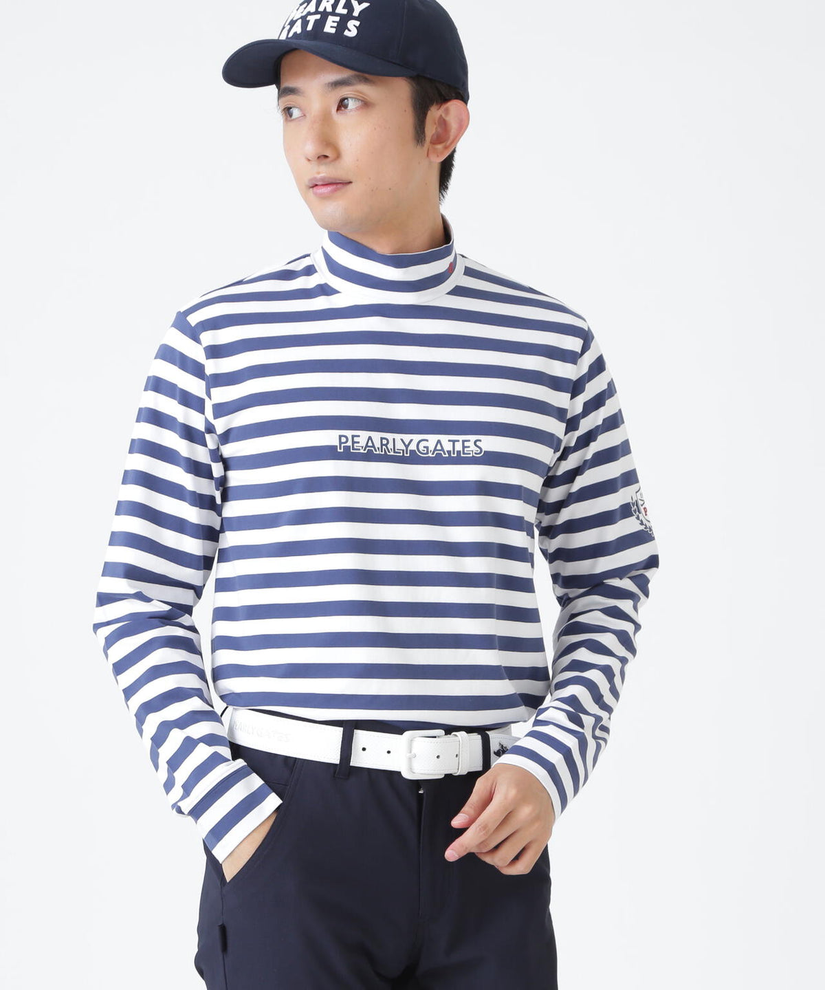 スーピマベア天長袖ハイネックカットソー <ボーダー柄> (MENS)