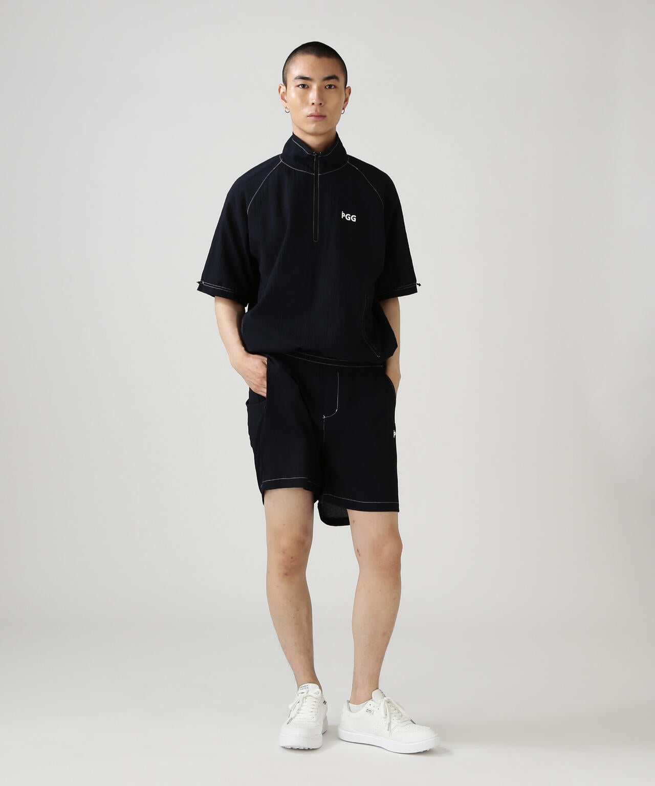 【PGG】【直営店舗&公式オンライン限定】シエスタタフタ半袖ハーフジップカットソー (MENS)