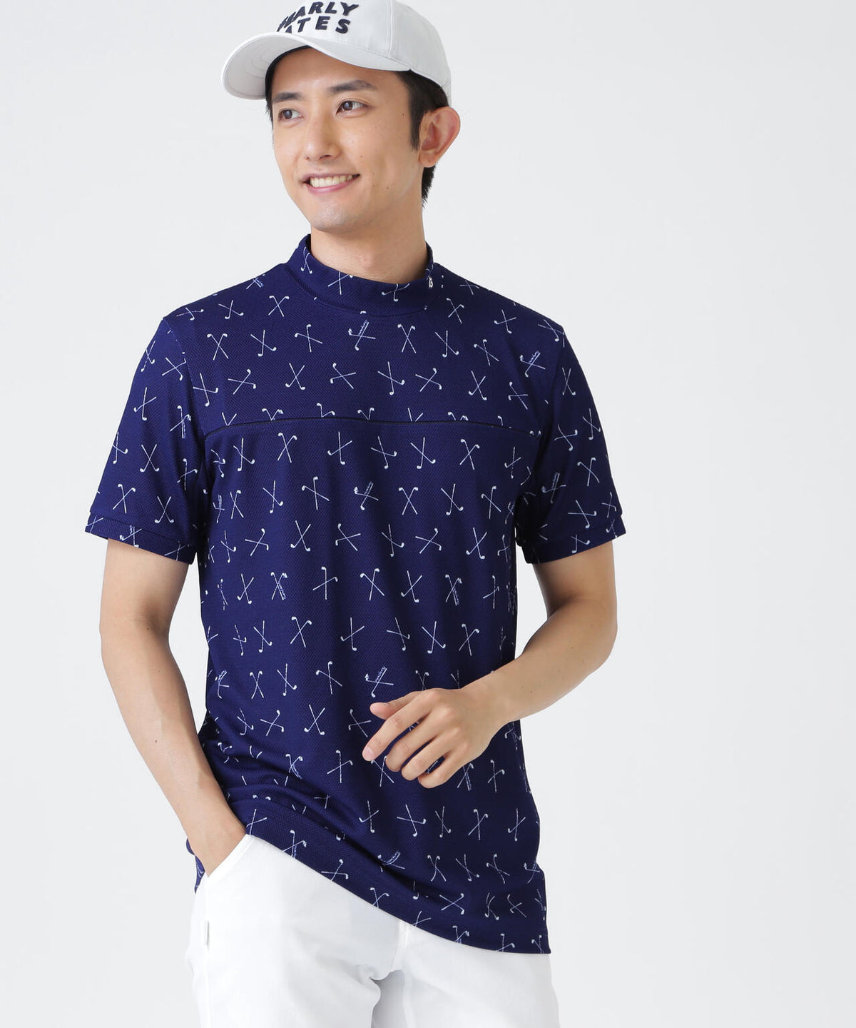 2WAYトリコット半袖ハイネックカットソー <ゴルフクラブ柄> (MENS)