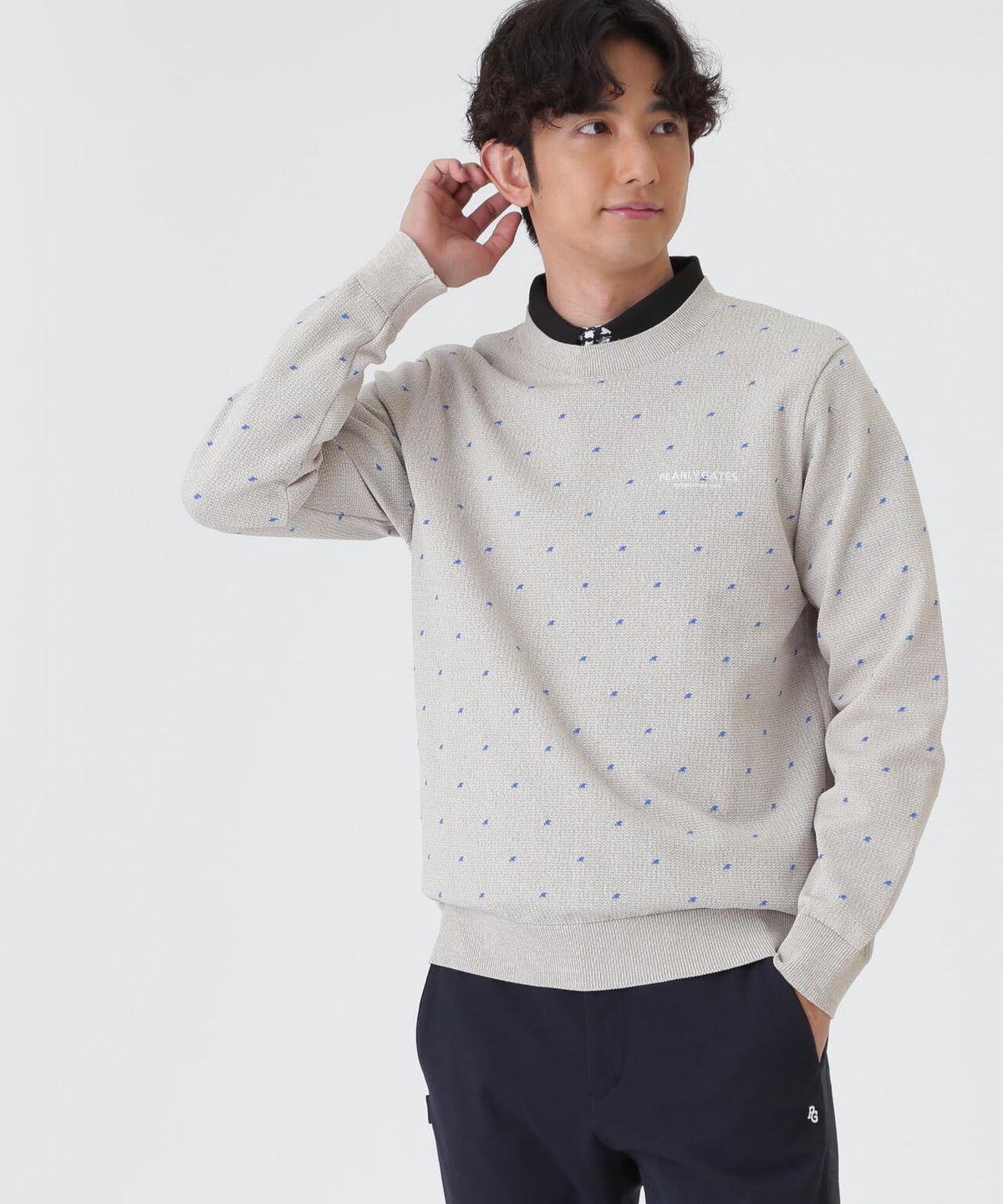 14G地柄クルーネックニットプルオーバー (MENS)