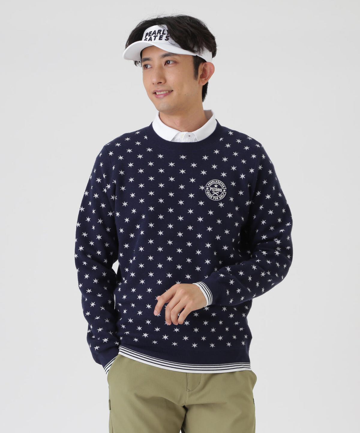 HGストレッチカシミヤクルーネックニットプルオーバー <星柄> (MENS)
