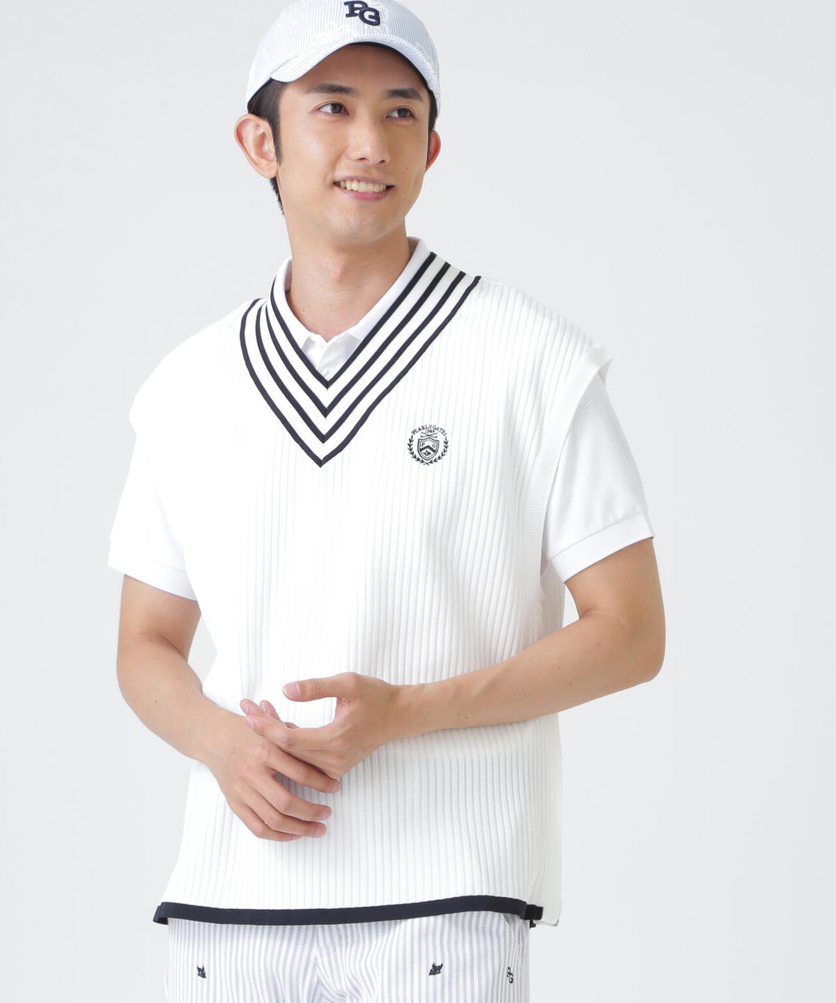 14GWJQ針抜きVネックニットベスト (MENS)
