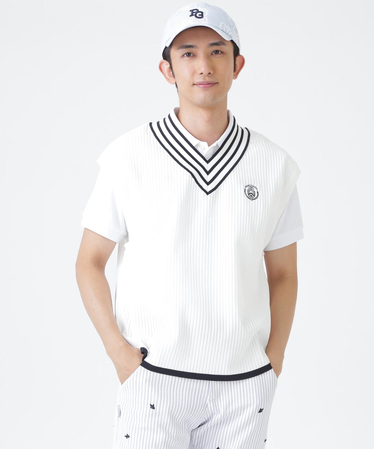 14GWJQ針抜きVネックニットベスト (MENS)