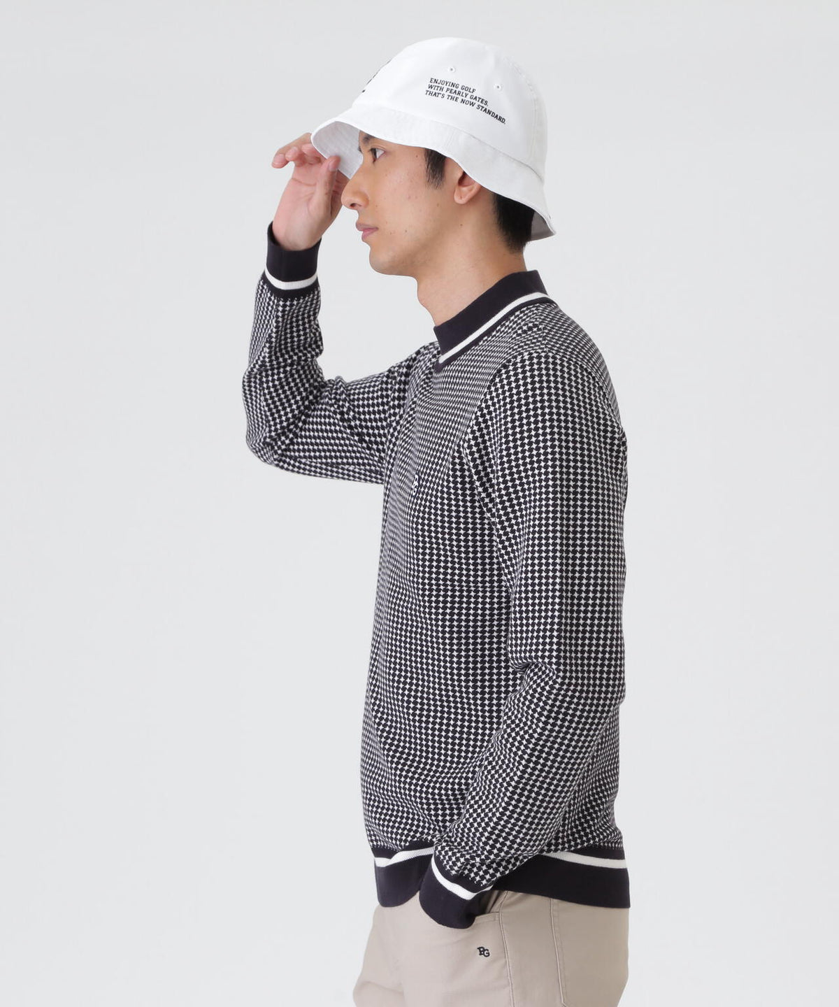 14G天竺カシミヤタッチモックネックニットプルオーバー <手裏剣千鳥> (MENS)