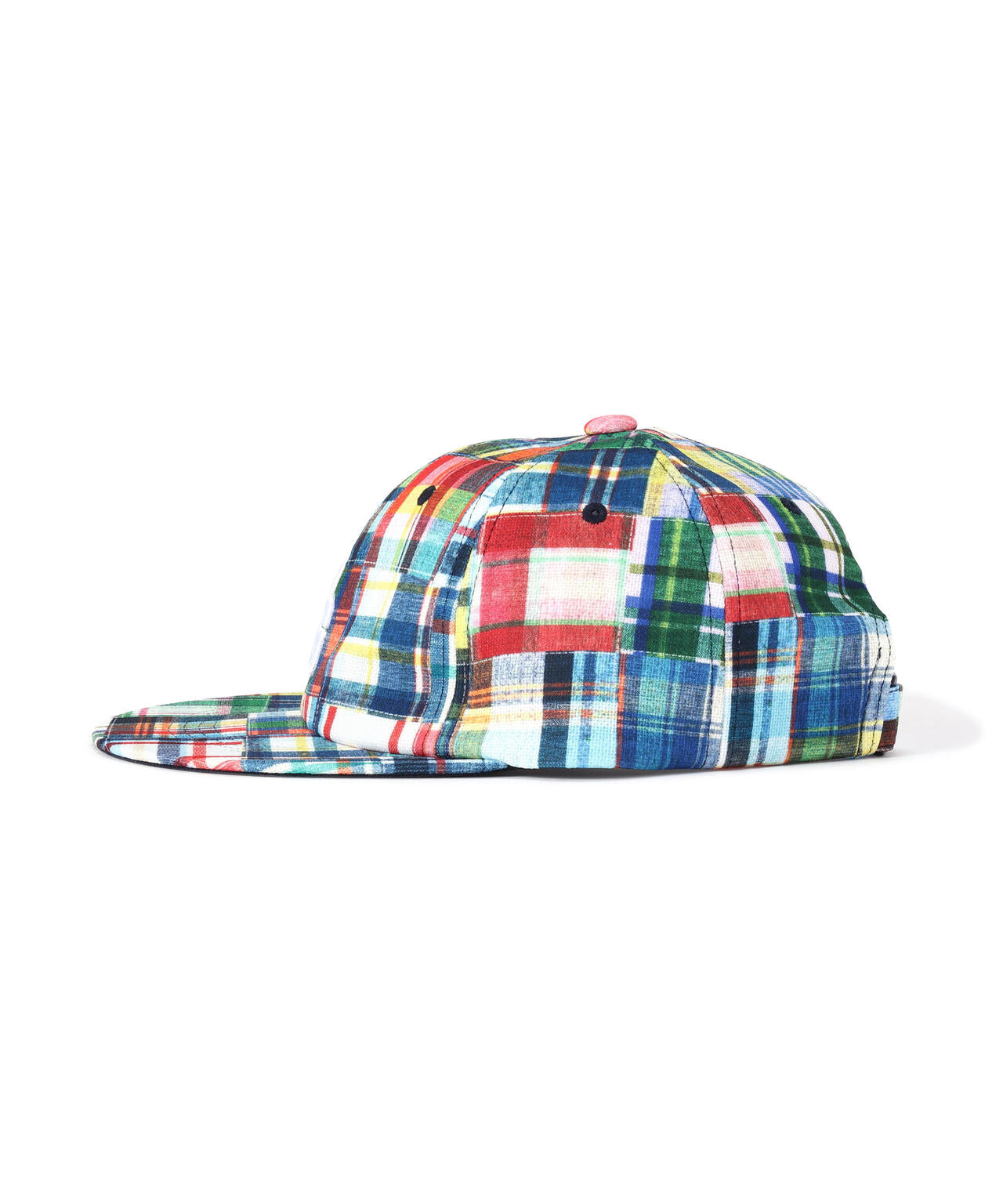 パッチワークチェック柄フラットブリムキャップ (UNISEX)