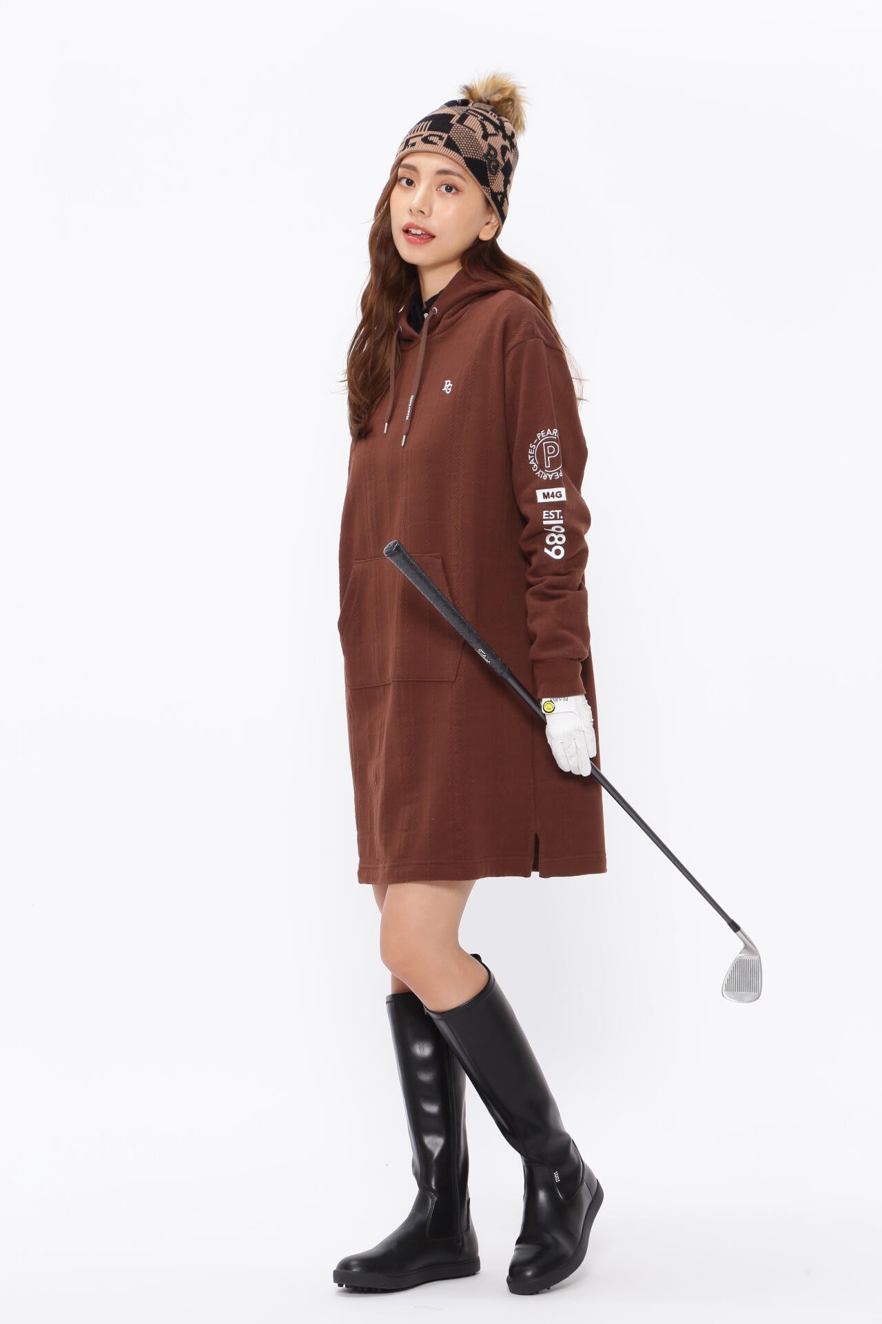 コットン裏毛ジャガード フーディワンピース