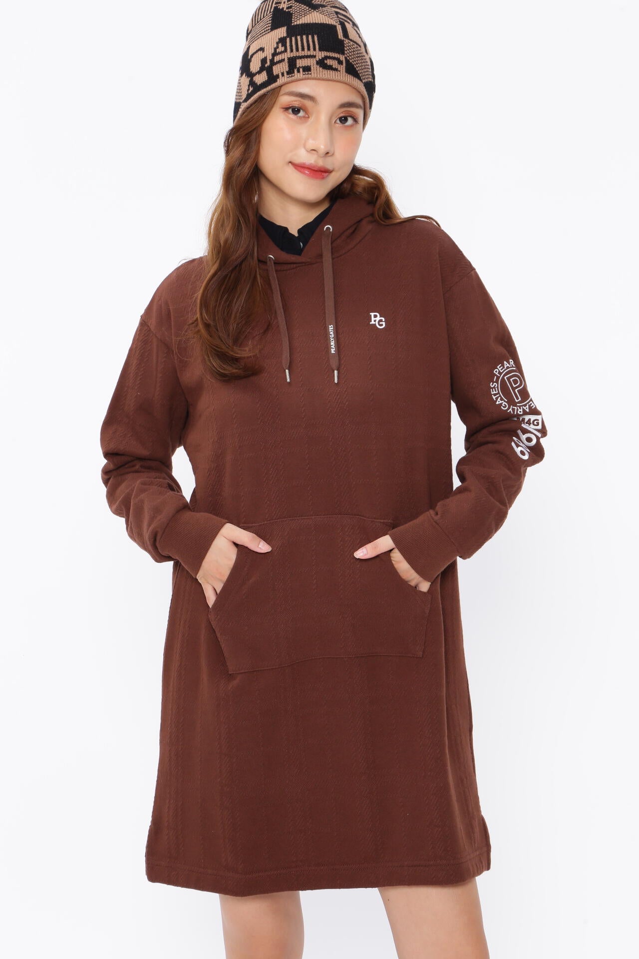 コットン裏毛ジャガード フーディワンピース