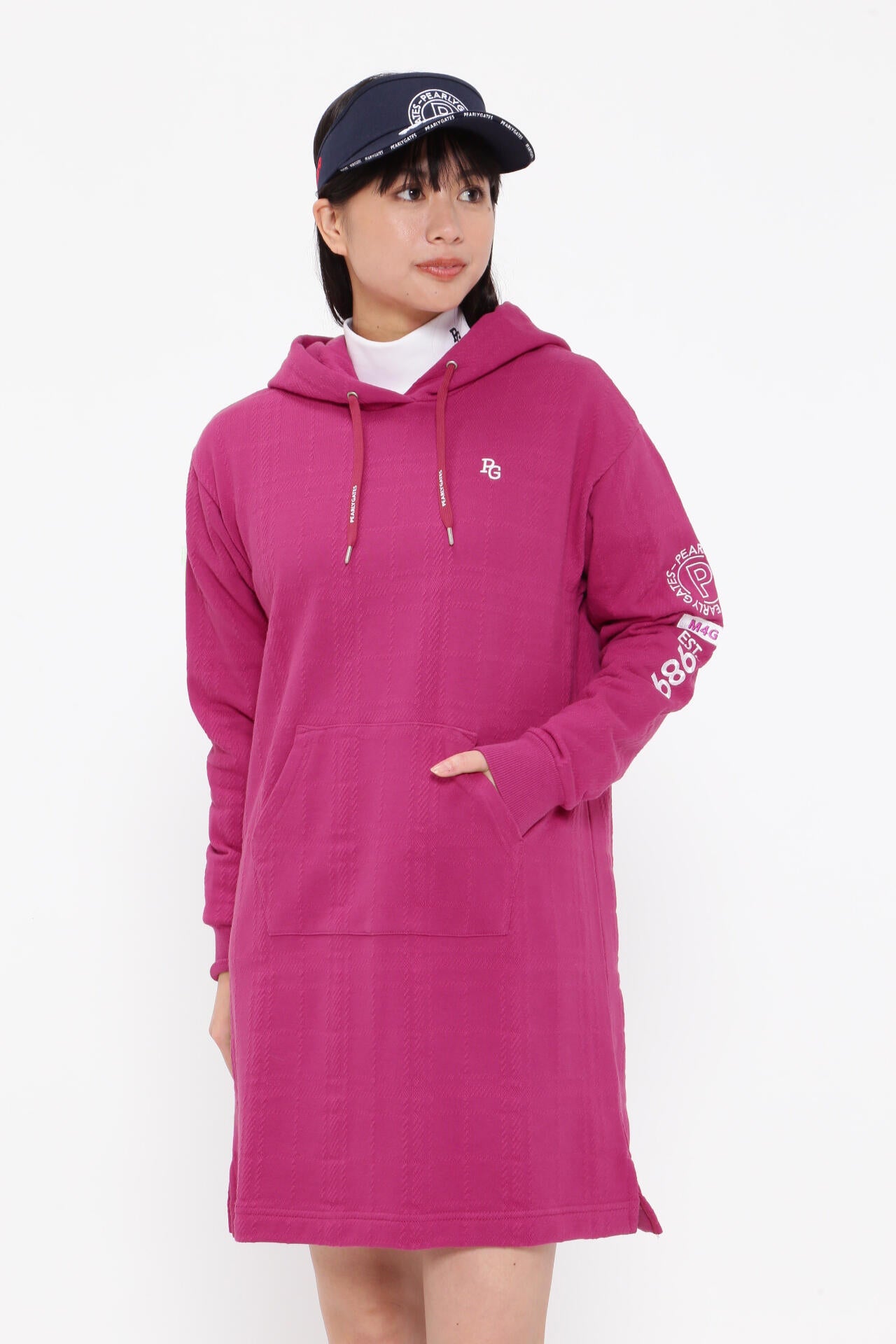 コットン裏毛ジャガード フーディワンピース