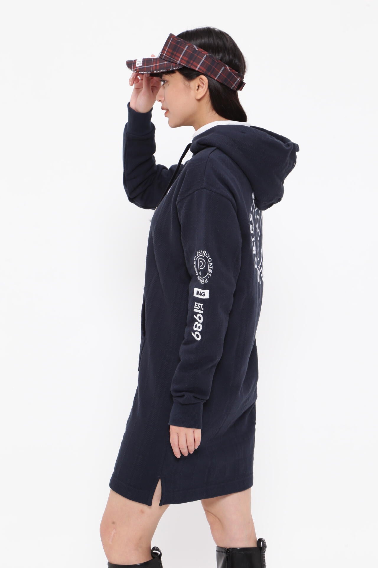 コットン裏毛ジャガード フーディワンピース