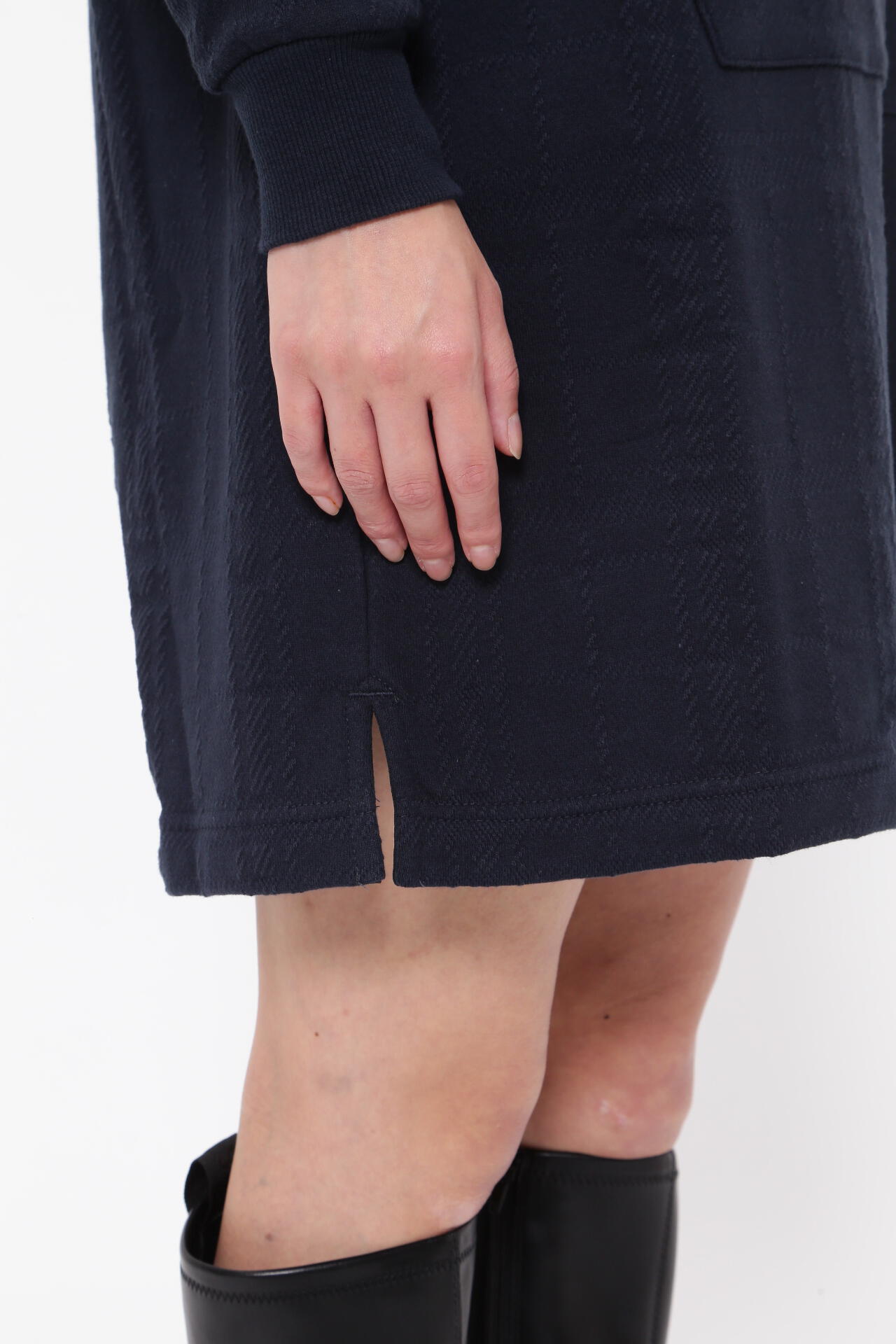 コットン裏毛ジャガード フーディワンピース