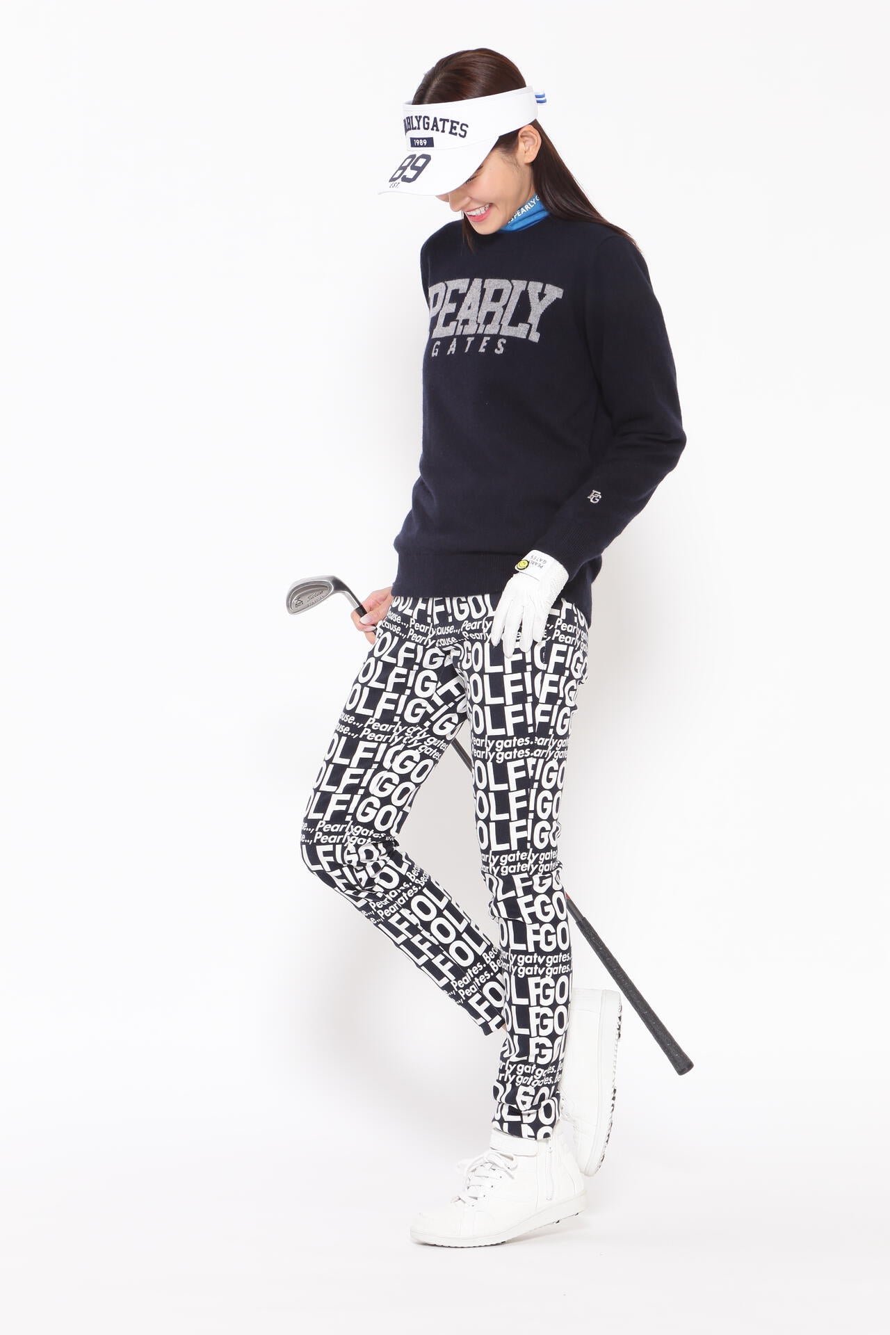 GOLF柄 (大) コットンストレッチカルゼ表ピーチ 5ポケットパンツ <GOLFロゴ>