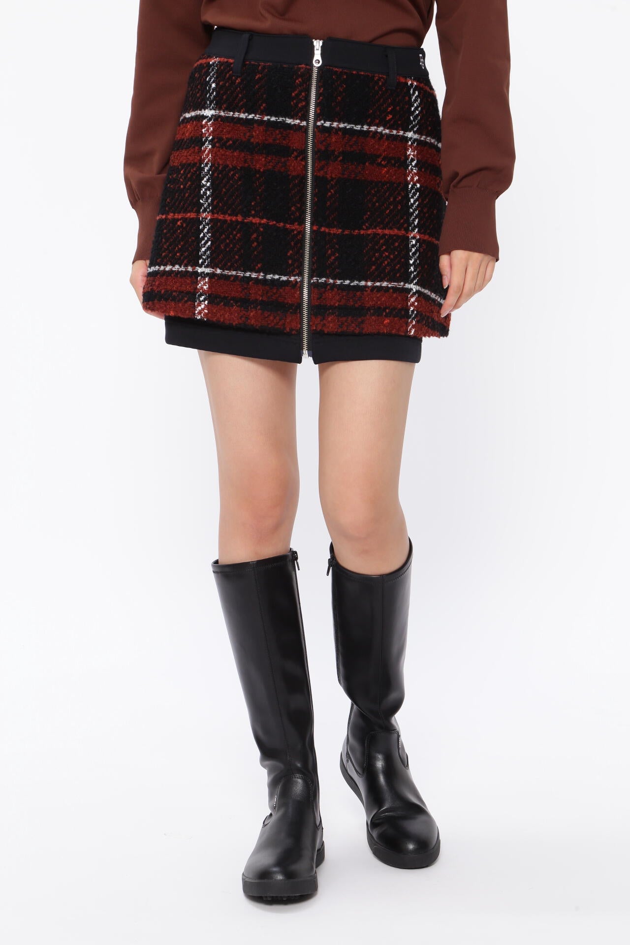 TEXBRIDニットライクハーフ×ロービングビッグチェック スカート <CHECKシリーズ>